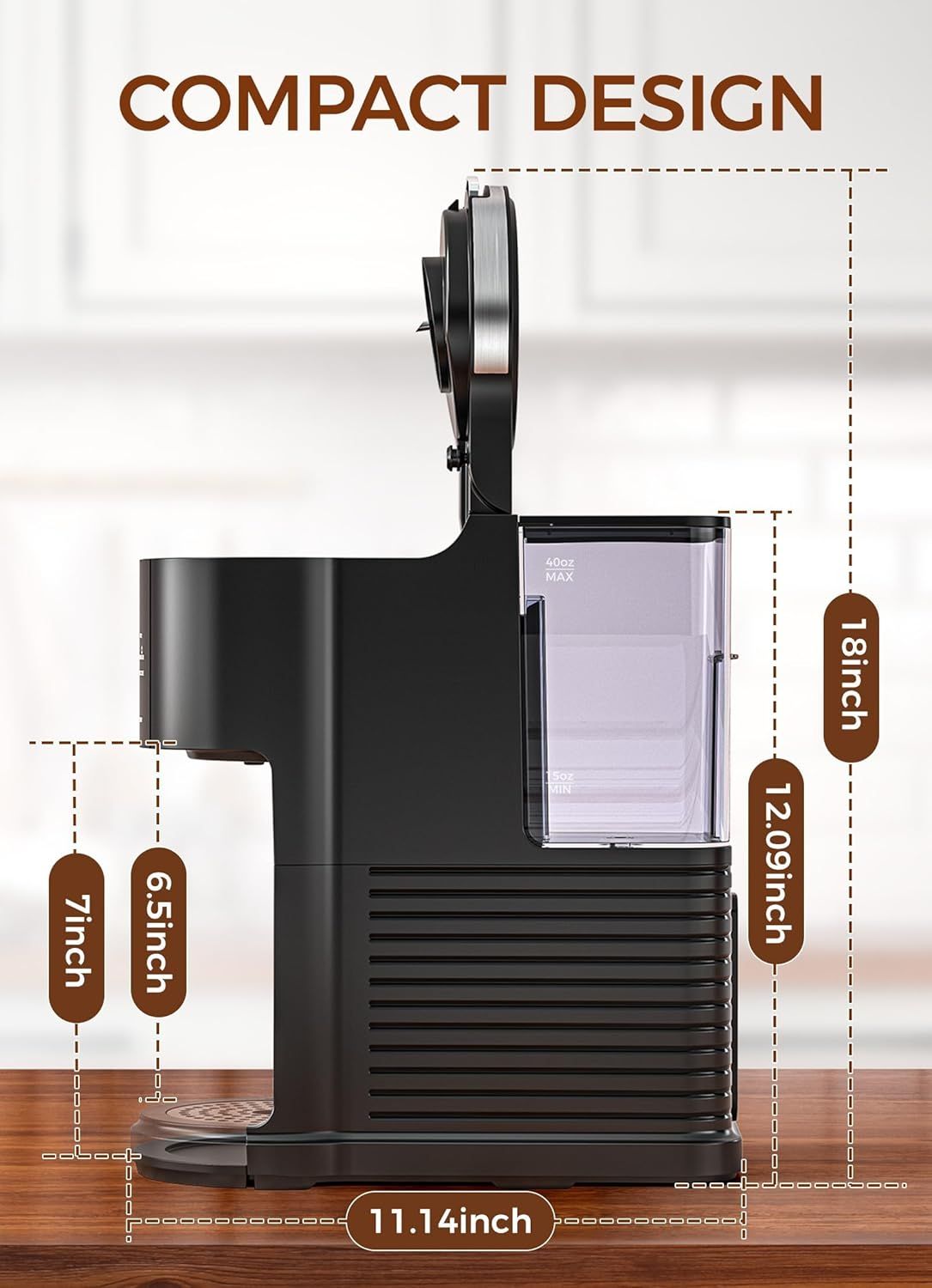 Communicates the physical dimensions of the product to help shoppers understand its compact footprint and ensure it fits their space.