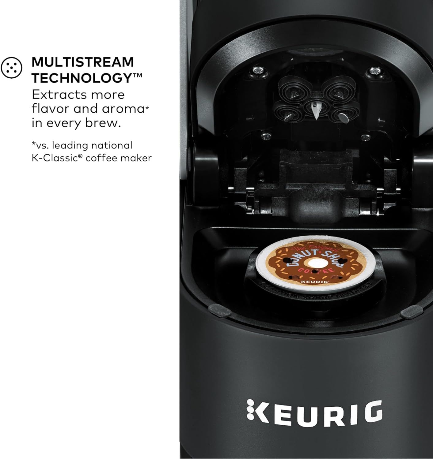 Shows the internal brewing technology to communicate superior flavor extraction and demonstrate the product's advanced engineering compared to competitors. Positions the product as superior to a…