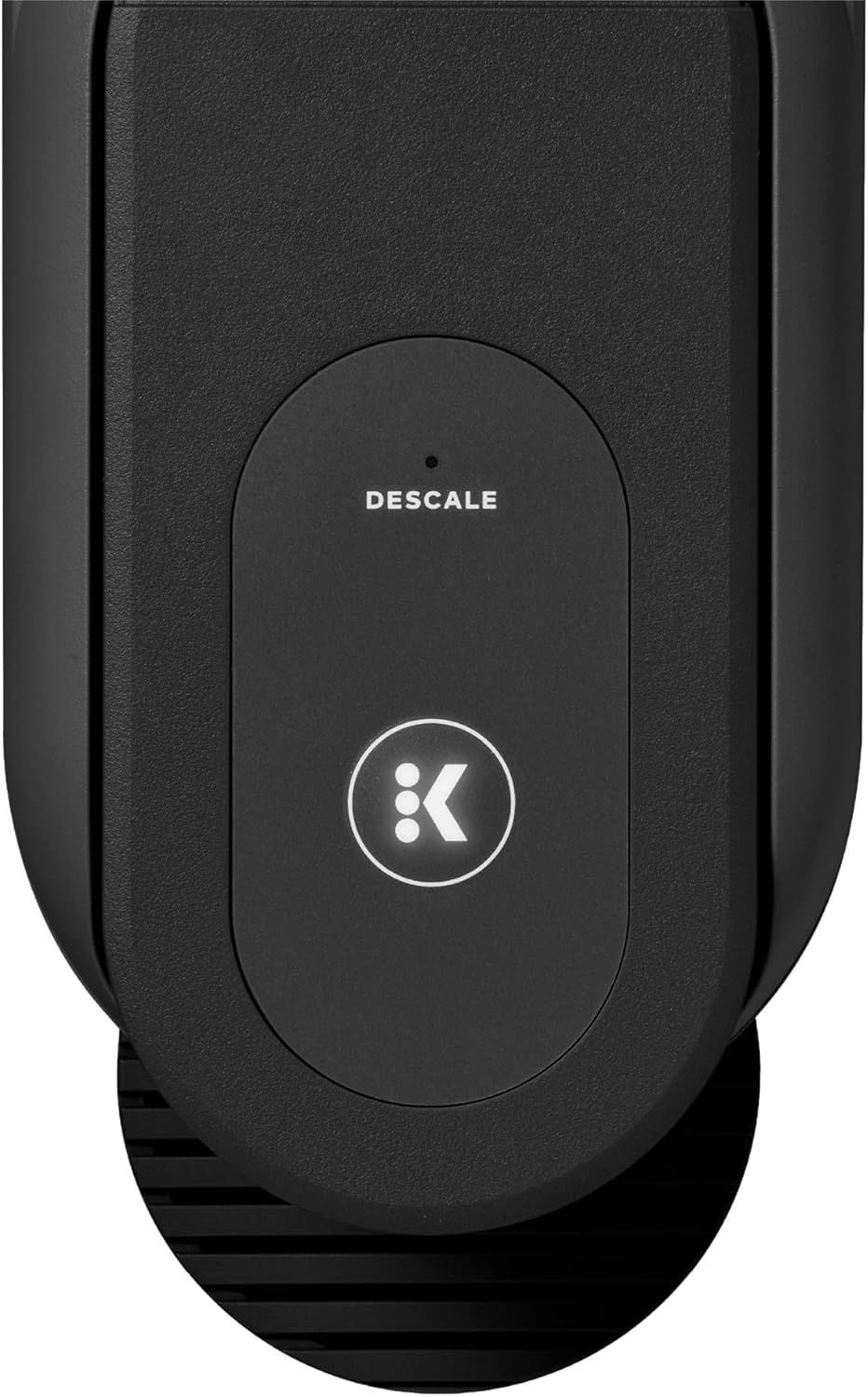 Provides a clean, catalog-style view of the product's design and branding, showing the descale feature and brand logo without distractions.