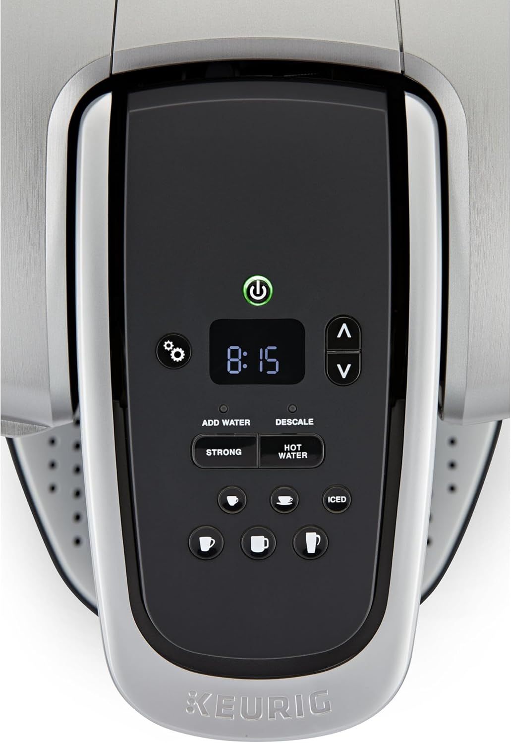This image showcases the coffee maker's control panel and interface, highlighting the various buttons, digital display, and brewing options to help shoppers understand how to operate the machine and…