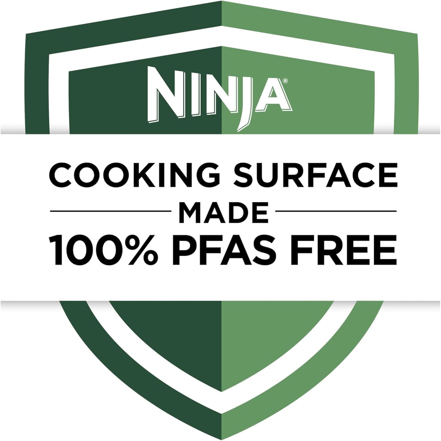Communicates that the cooking surface is 100% PFAS-free, reassuring health-conscious shoppers about the safety of the product's materials. Highlights one key benefit—the PFAS-free cooking surface—to…