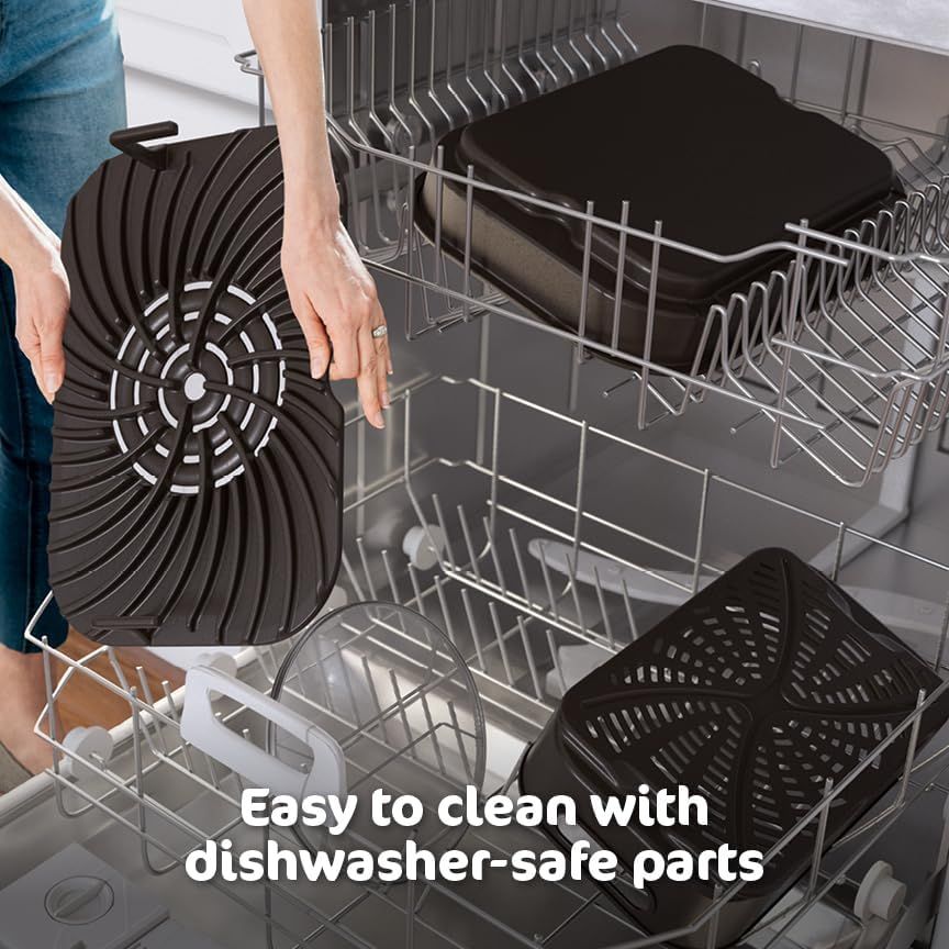 Reassures shoppers that the product is easy to maintain by showing all parts can be safely cleaned in a dishwasher.