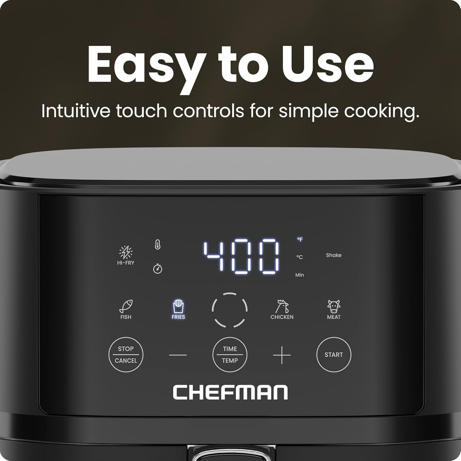Highlights the product's user-friendly interface with intuitive touch controls to reassure shoppers that cooking will be simple and straightforward.