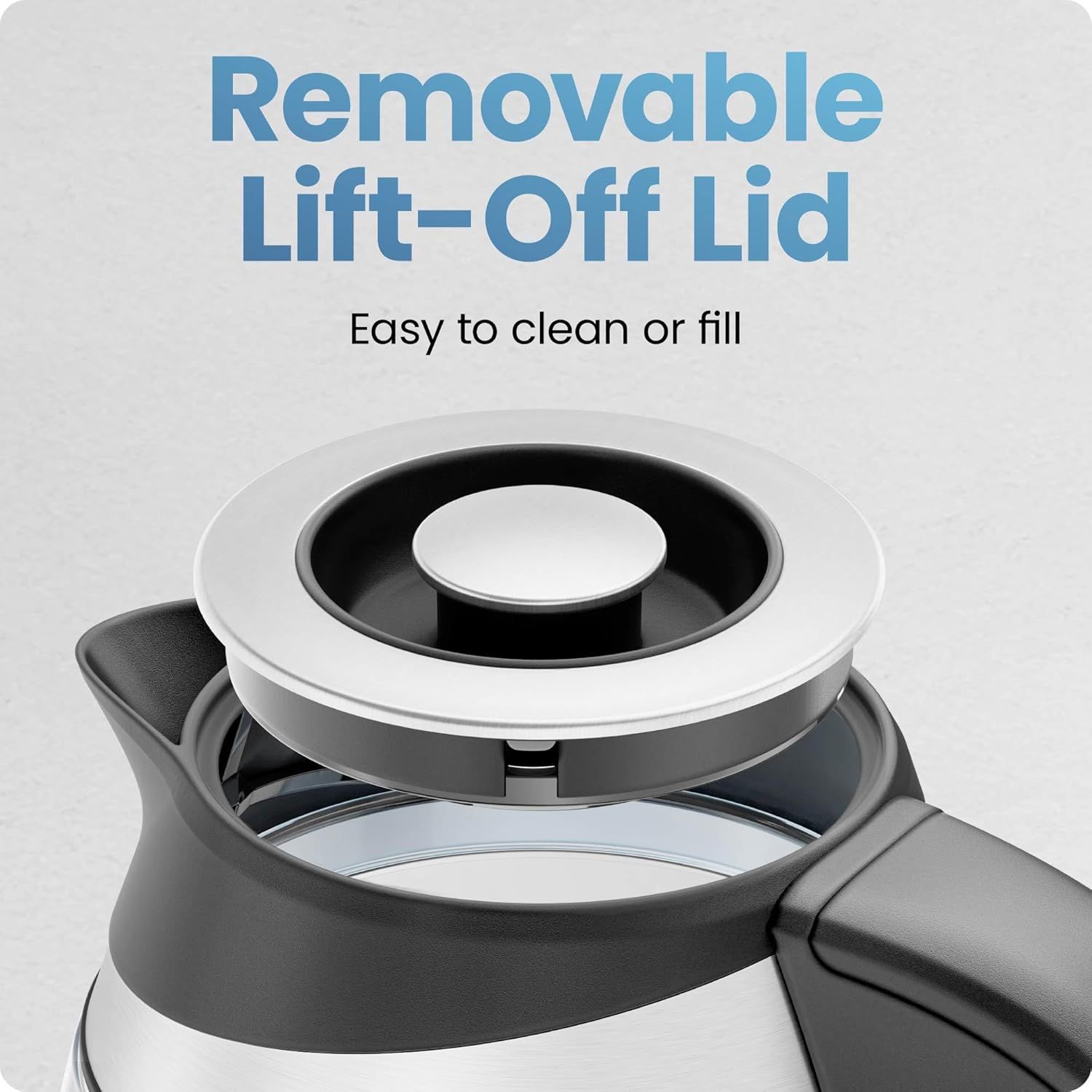 Highlights the removable lid feature to communicate ease of cleaning and filling, reassuring shoppers of convenient maintenance.