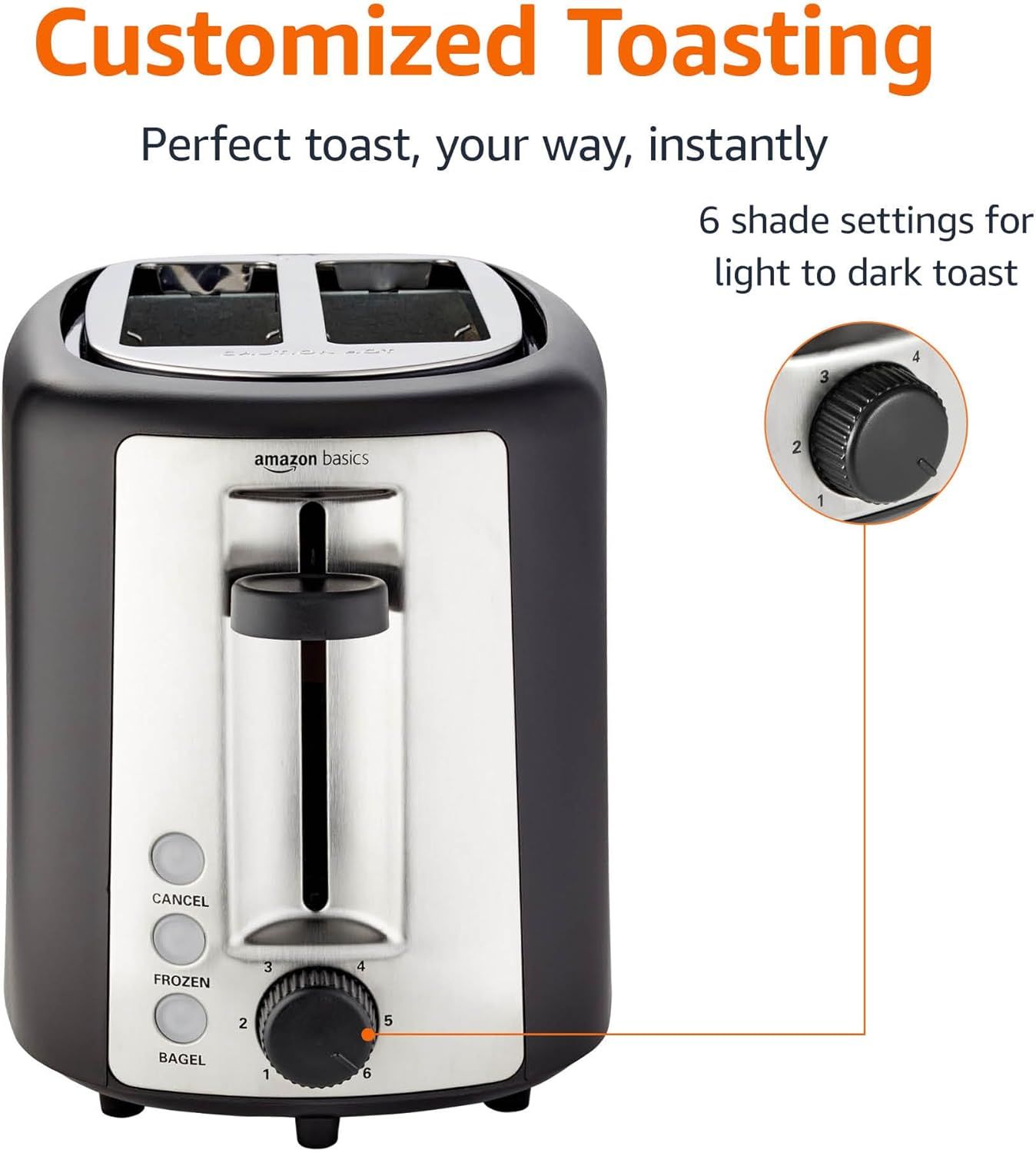 Highlights the physical controls and customization features of the toaster, showing shoppers how to adjust toast darkness and use specialty functions. Communicates the core benefit of personalized…