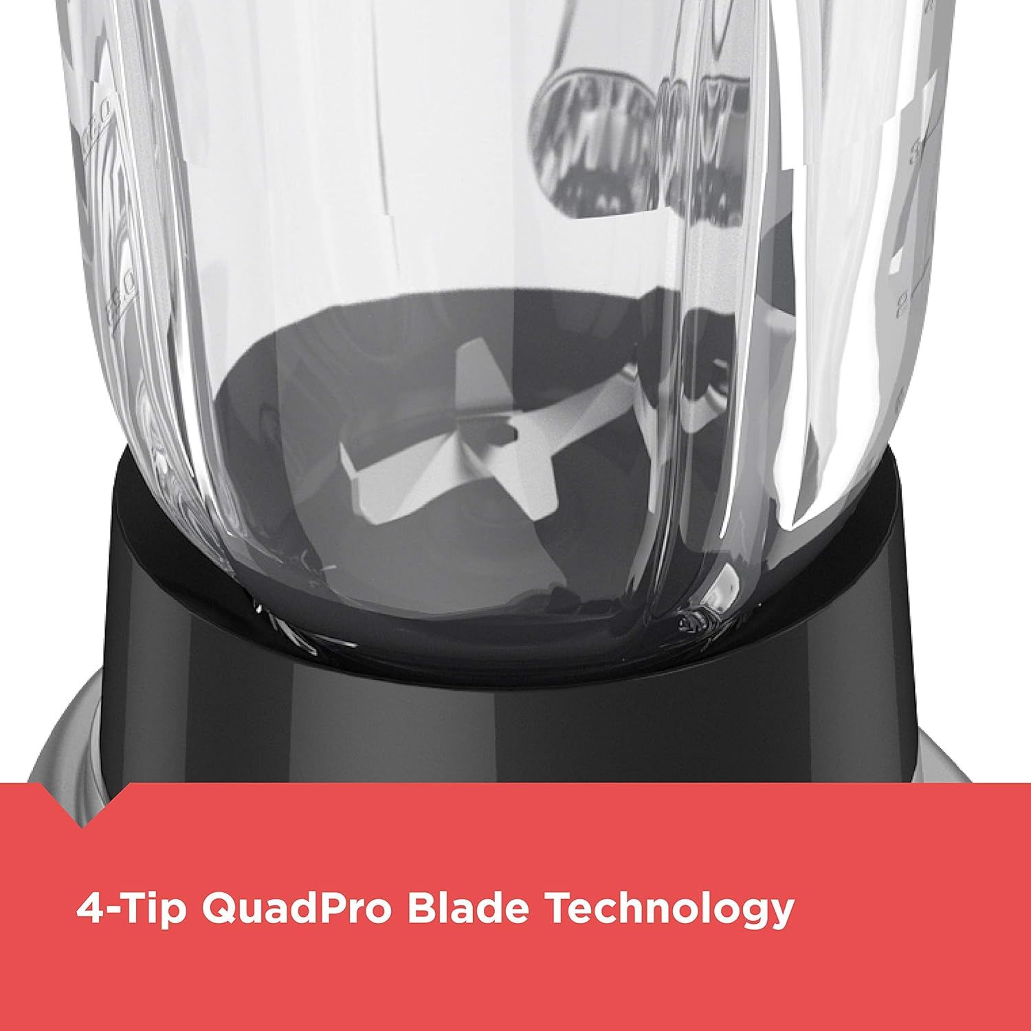 Highlights the unique 4-tip blade design to communicate superior blending performance and advanced technology. Communicates the key benefit of the specialized blade system for better blending results.