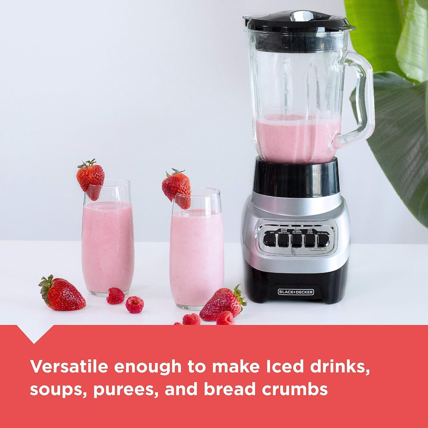 Demonstrates the versatility of the blender by showing it can be used for multiple different food and beverage preparation tasks, reassuring shoppers of its multi-functional value. Highlights the…