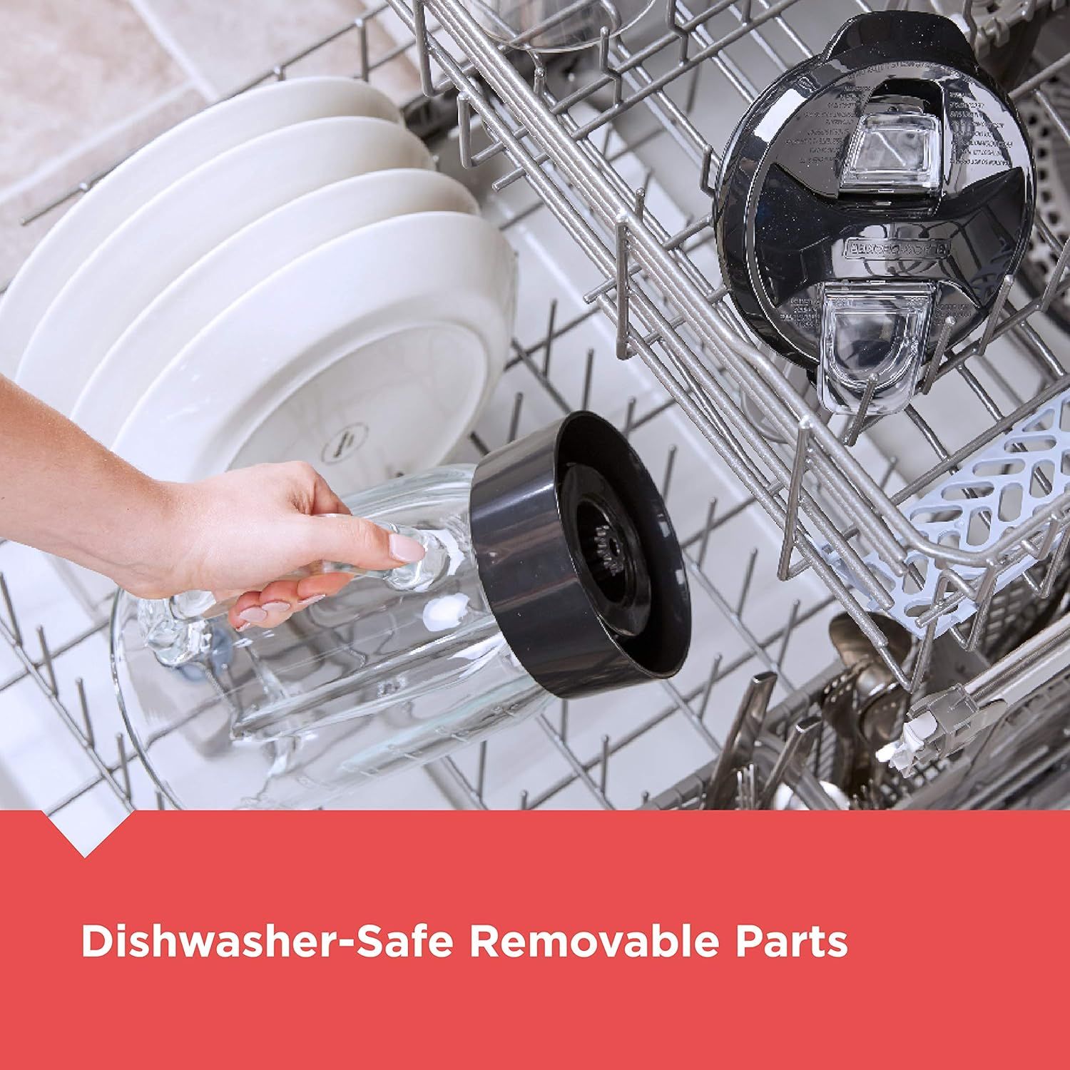 Communicates that the product's parts are removable and dishwasher-safe, reassuring shoppers about easy cleaning and maintenance convenience.