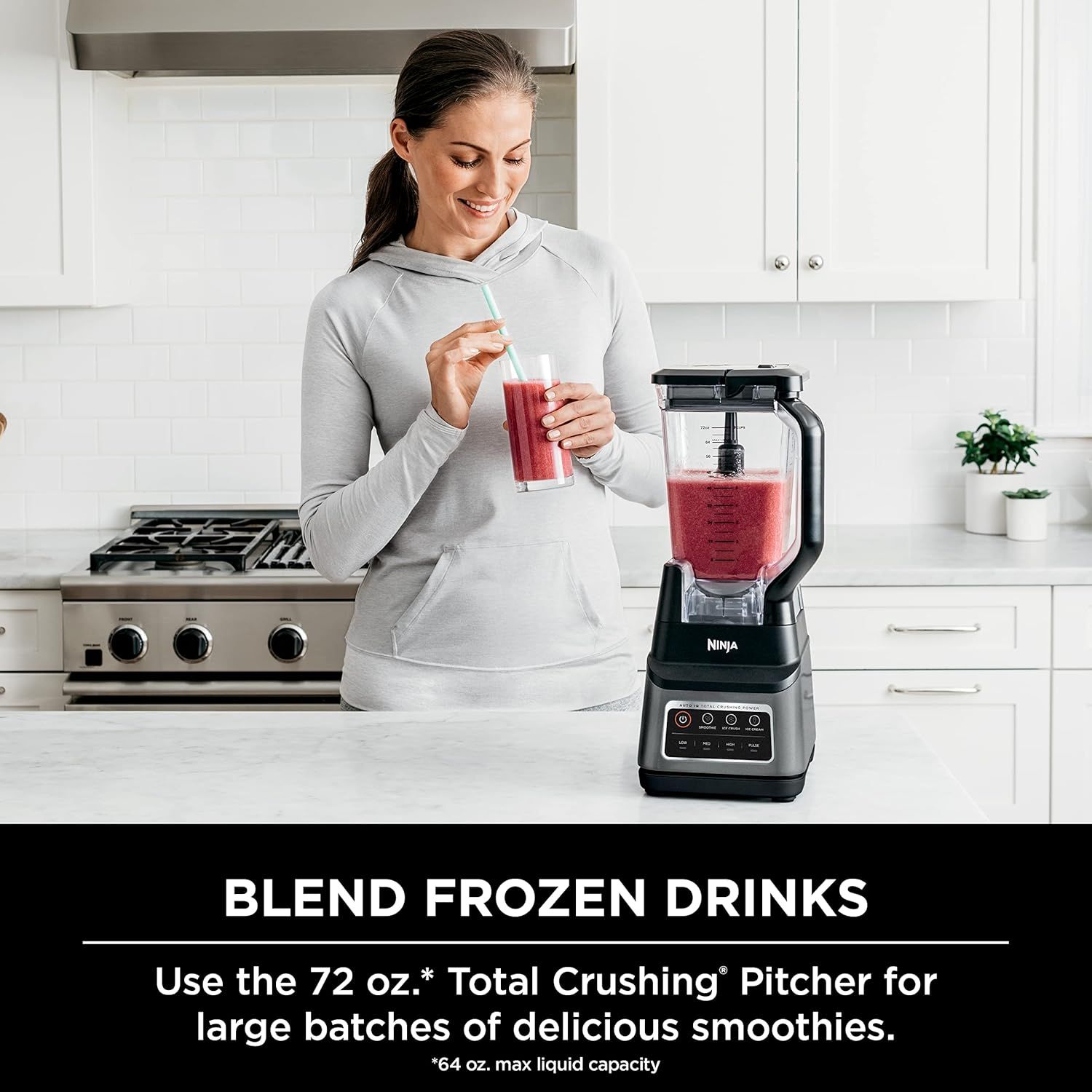 Demonstrates the blender's capability to make frozen drinks and smoothies in large batches using the 72 oz. Total Crushing Pitcher, showing a real-world use case in a home kitchen setting.…