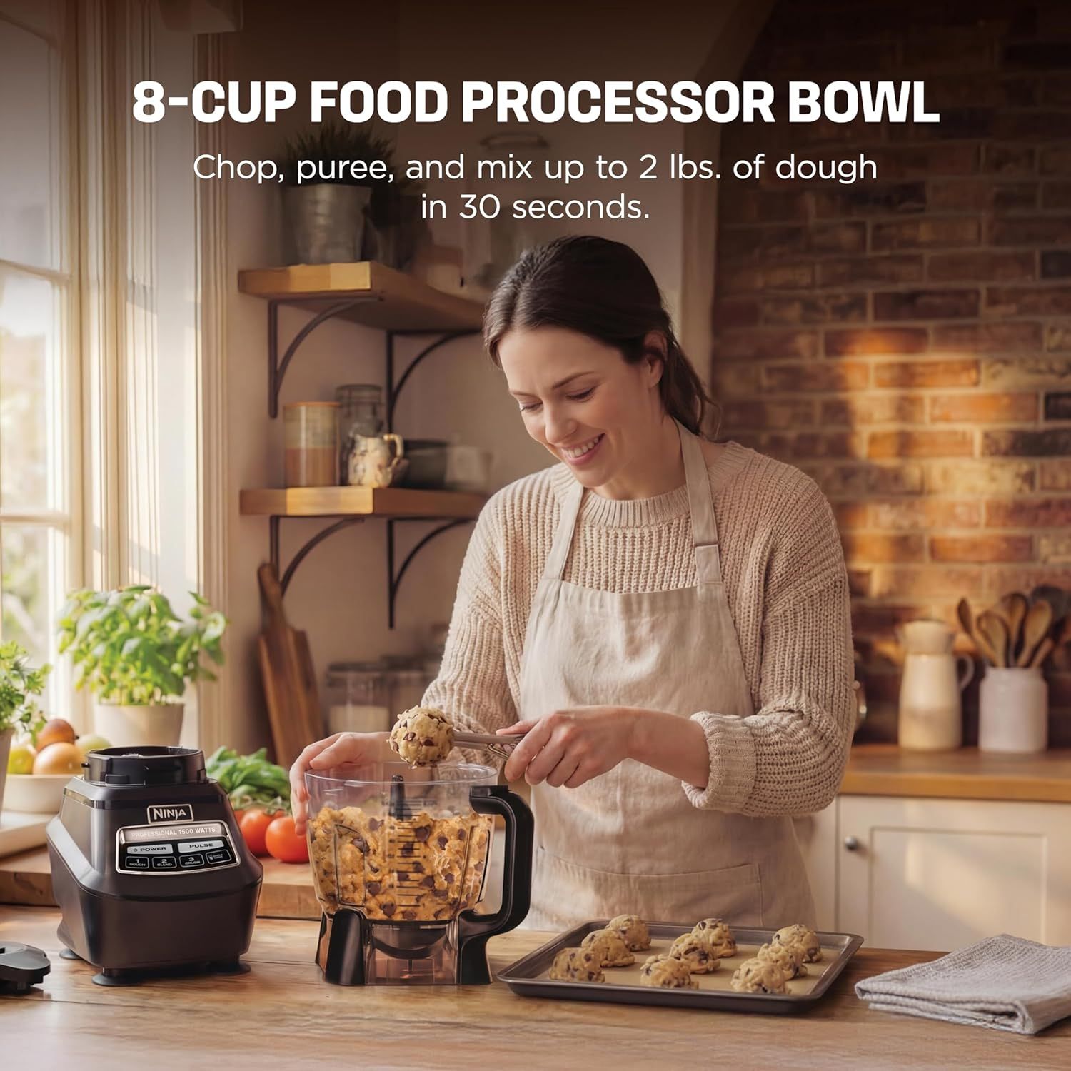 Communicates the food processor's impressive capacity and speed performance to show shoppers it can handle large batches quickly and efficiently. Highlights the product's ability to process large…