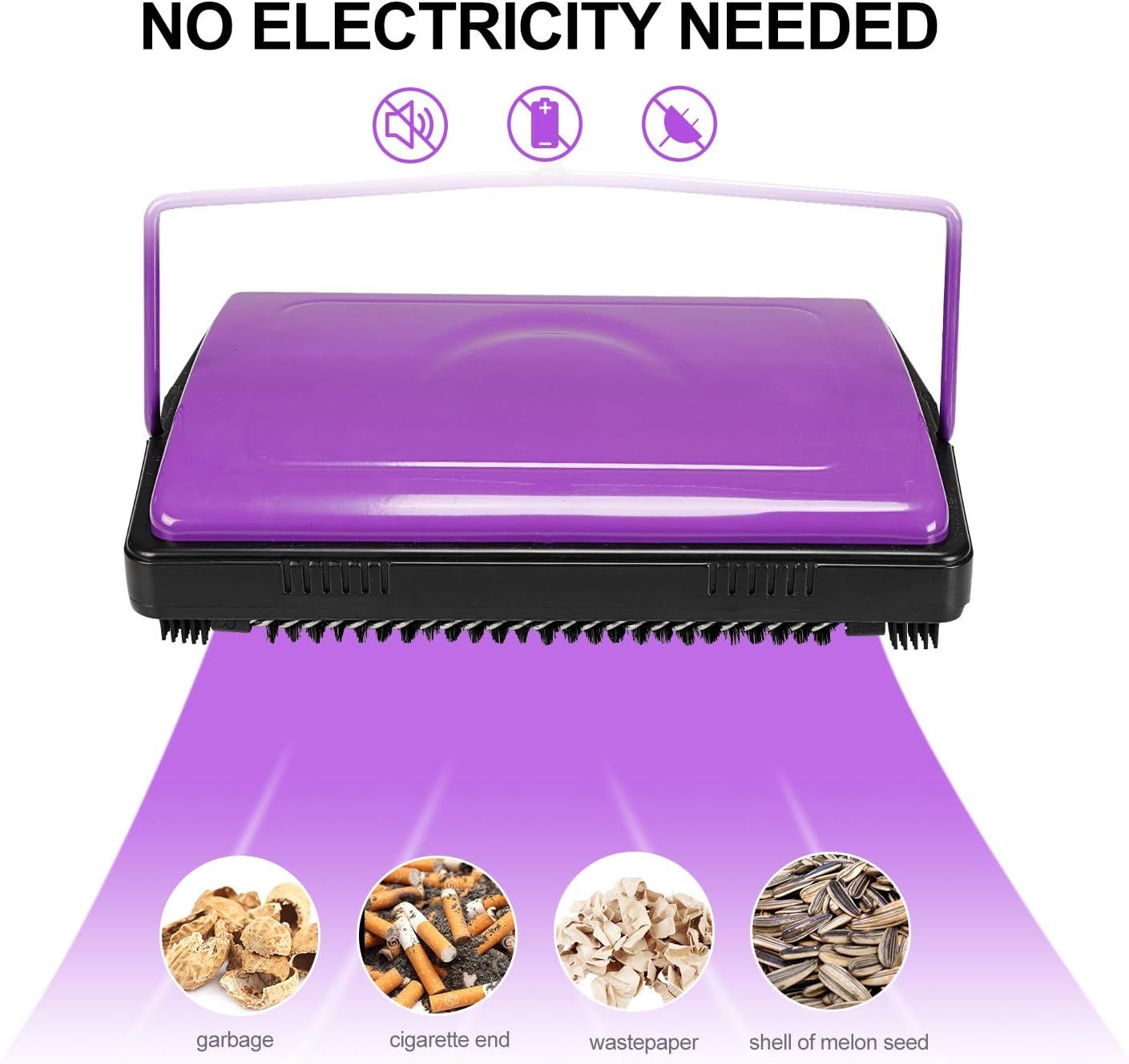 Demonstrates the product's versatility by showing it can clean up multiple types of debris (garbage, cigarette ends, wastepaper, melon seeds), reassuring shoppers of its broad utility. Highlights…