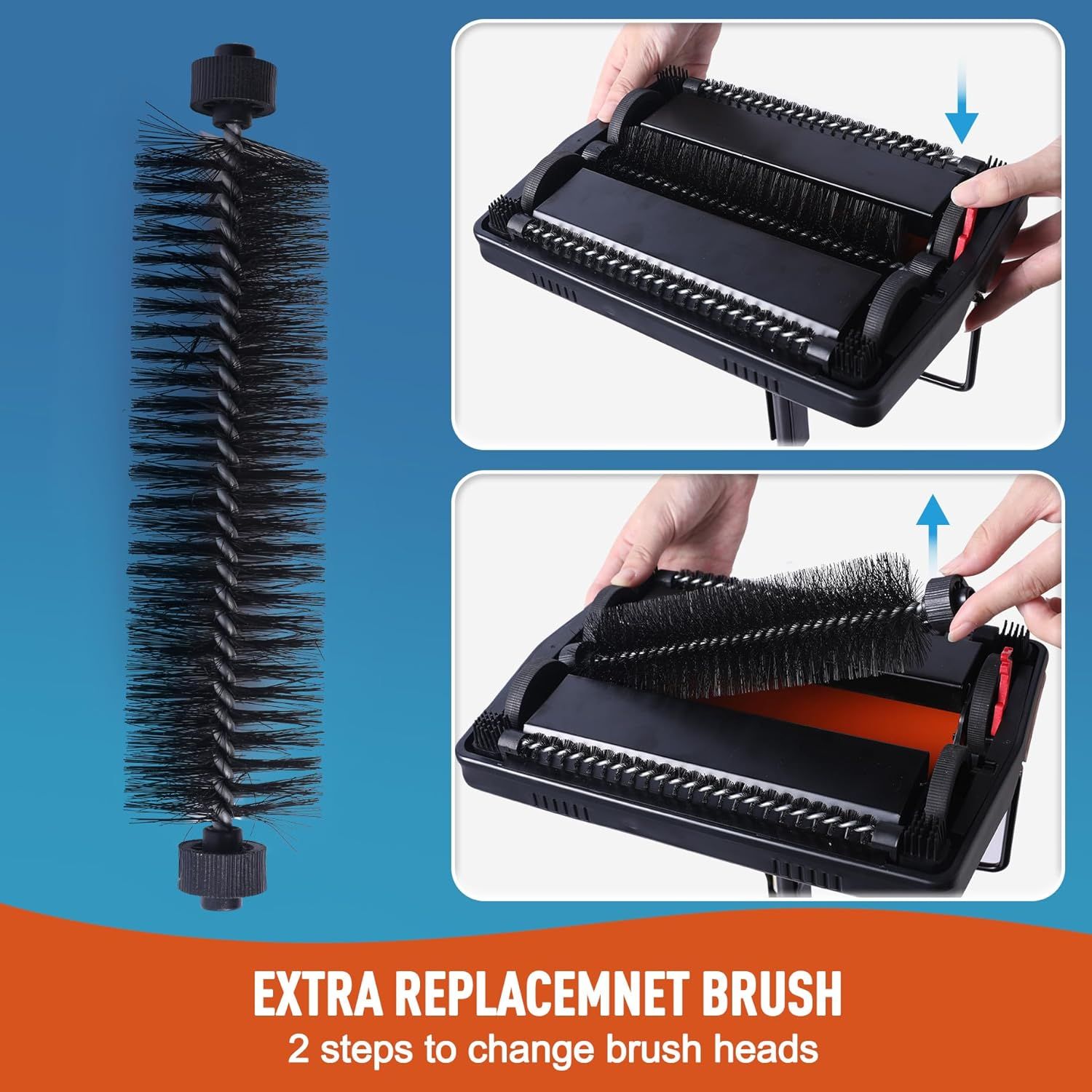 Demonstrates the simple 2-step process for changing the brush heads, reassuring shoppers that maintenance is quick and user-friendly. Highlights the convenience of replaceable brush heads as a key…