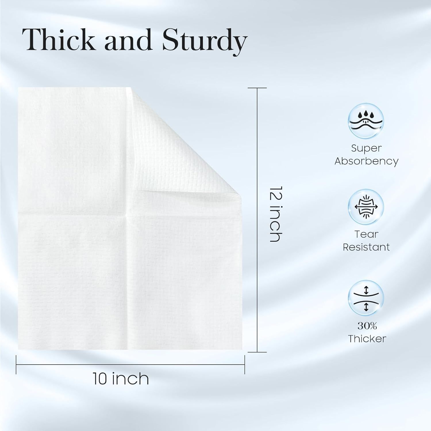 Communicates the exact physical size of the product (10 inch x 12 inch) to help shoppers understand the dimensions and thickness of the material. Highlights three distinct product benefits in a…