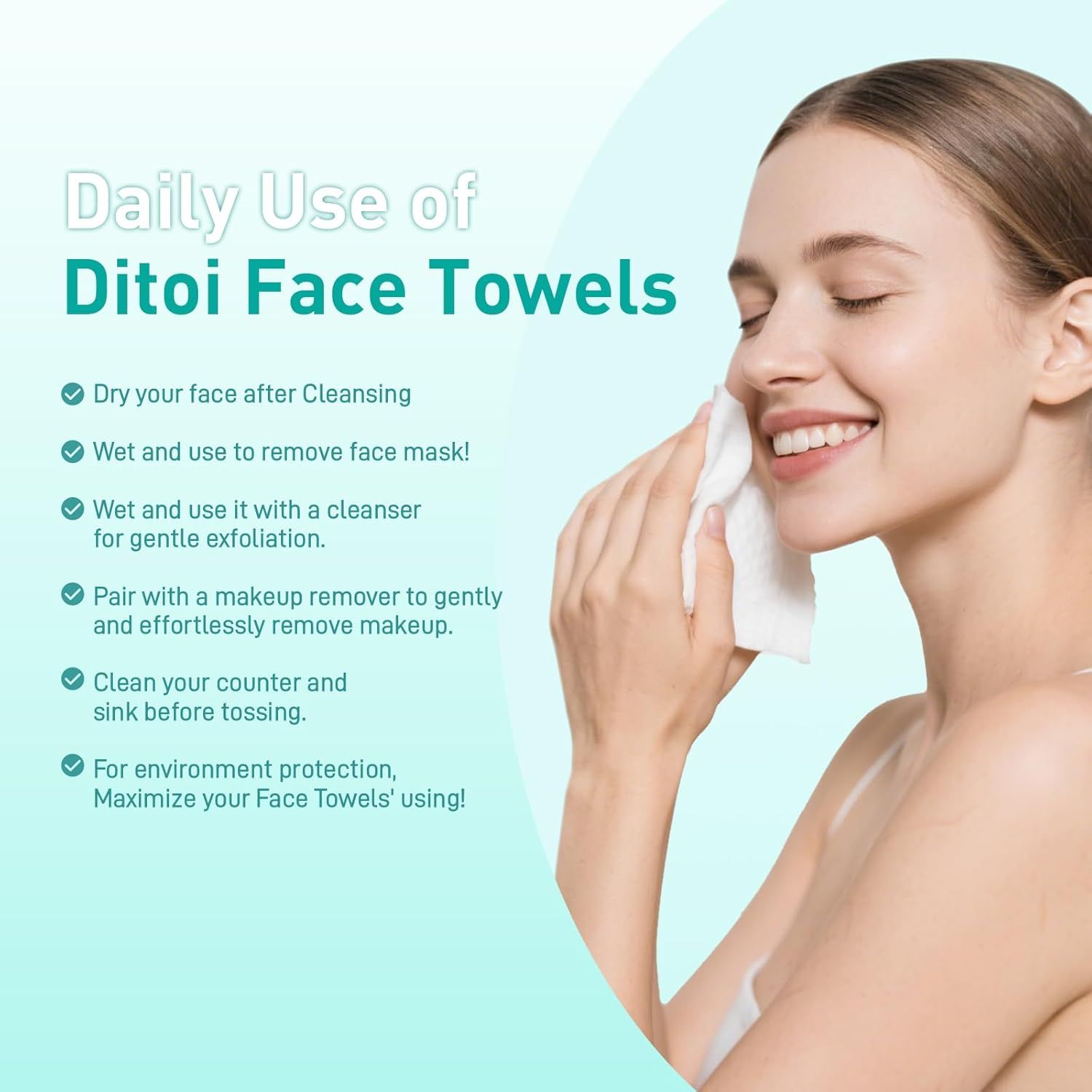 Educates shoppers on the various ways to use Ditoi Face Towels in their daily skincare routine, from cleansing to makeup removal to exfoliation, demonstrating the product's versatility and value.…