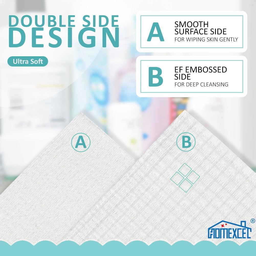 Explains the dual-sided construction of the wipe, showing that Side A is smooth for gentle wiping and Side B is embossed for deep cleansing, helping shoppers understand the product's versatile…