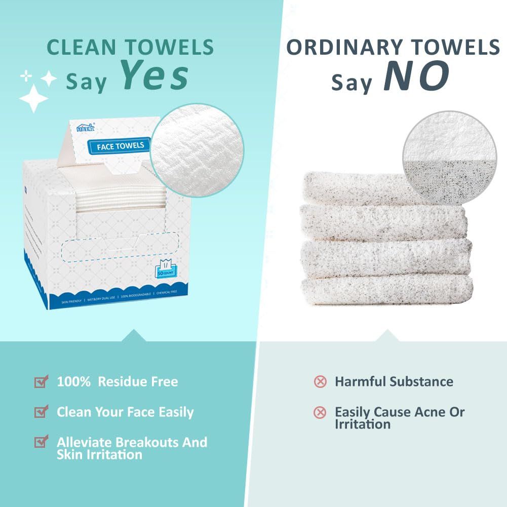 Demonstrates why the brand's clean face towels are superior to ordinary towels by contrasting cleanliness, safety, and skin health benefits.