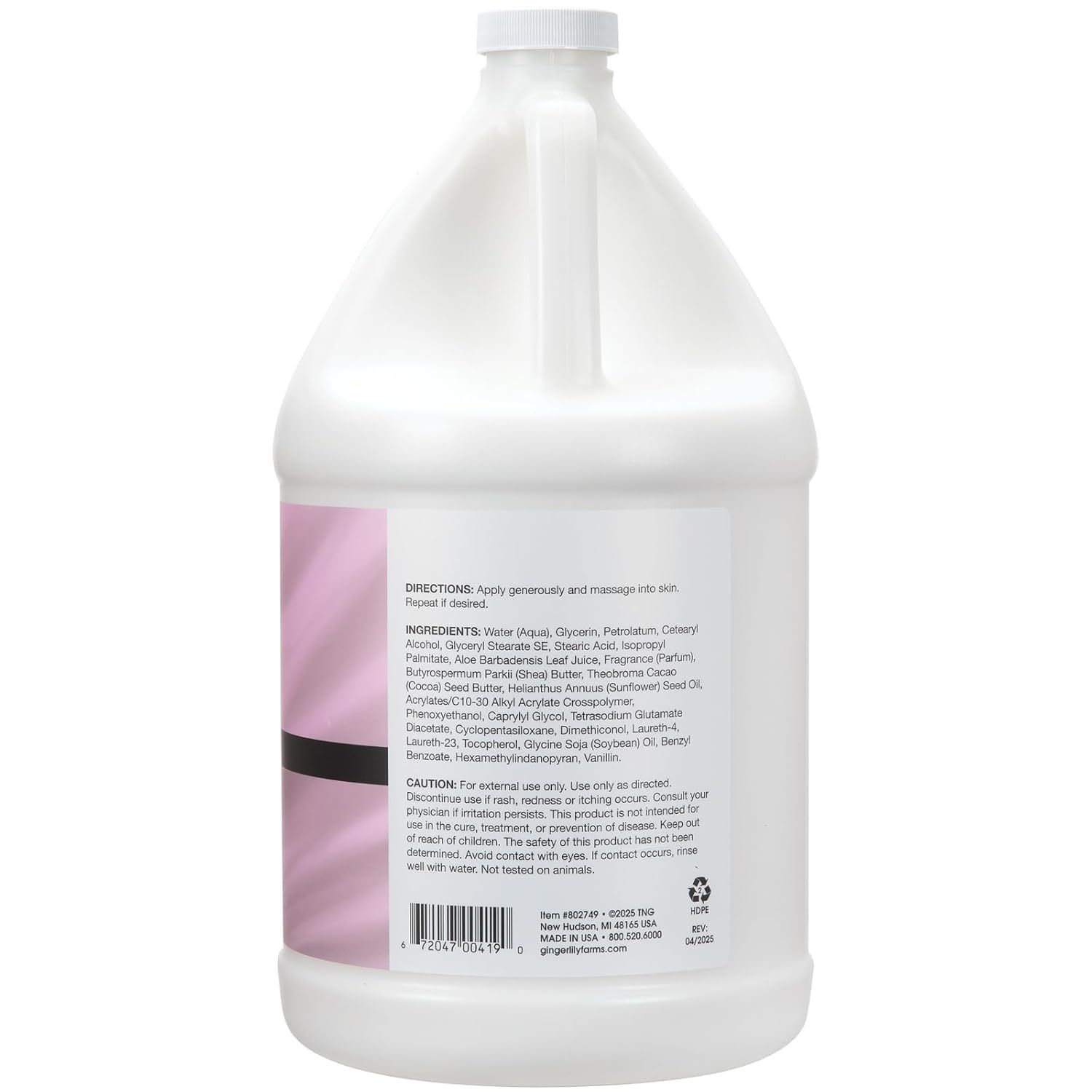 Displays the product in a clean, catalog-style format showing the full bottle with its label containing directions, ingredients, and caution information for shopper reference.