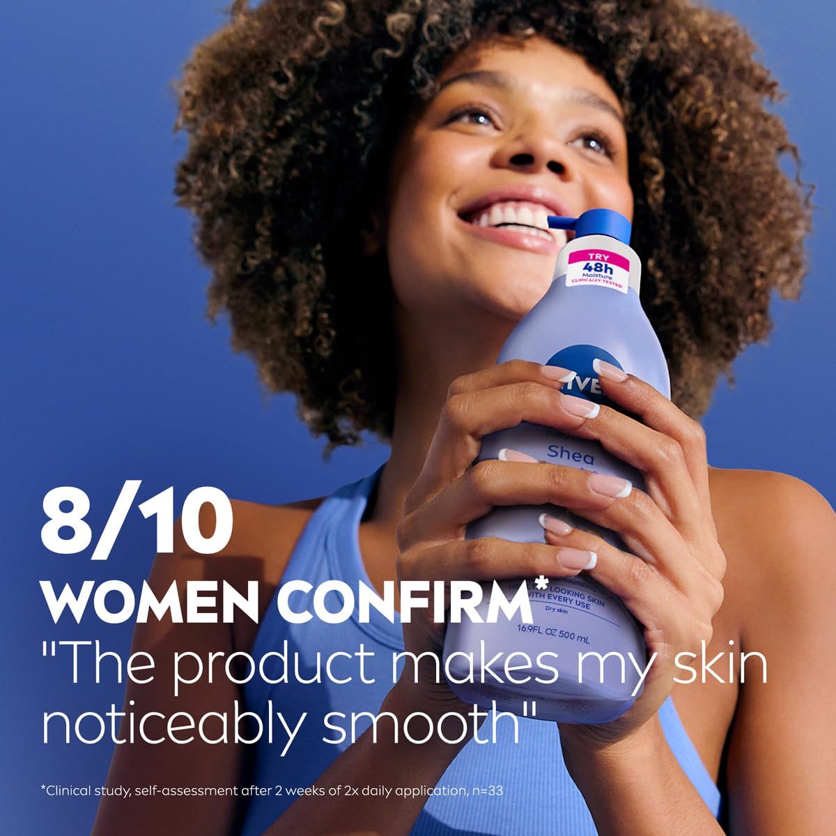 Communicates social proof through a customer sentiment statistic and direct quote to build trust and demonstrate product effectiveness for skin smoothness. Highlights a quantifiable customer…