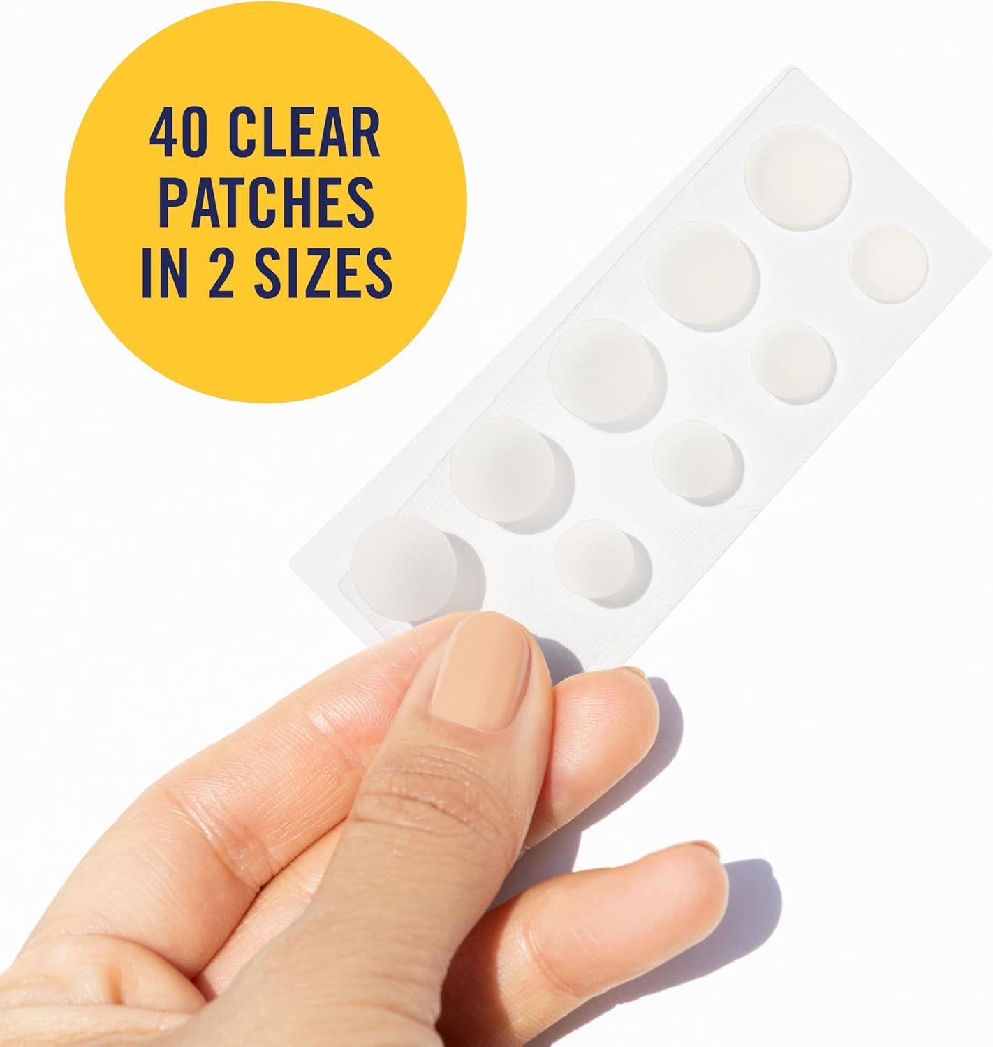 Communicates what the customer receives in the package: 40 clear patches in two different sizes, providing clarity on the product quantity and variety included.