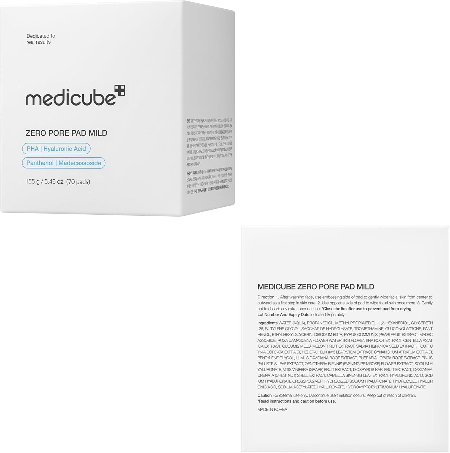 Provides step-by-step directions on how to properly use the pore pad product, including washing, wiping, and patting techniques to ensure effective application. Shows the complete product packaging…