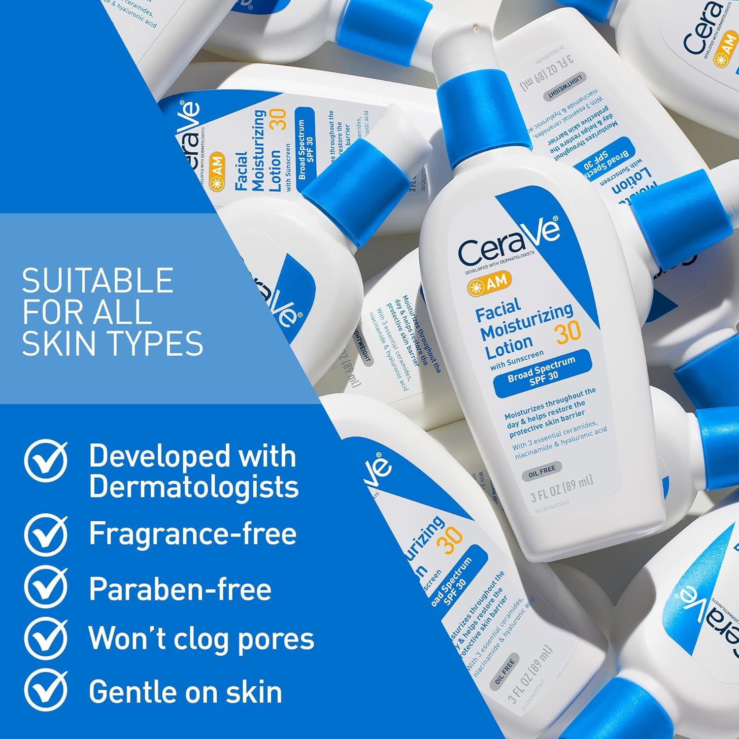Communicates multiple product benefits and safety features to reassure shoppers that this facial moisturizing lotion is dermatologist-approved, free from harsh ingredients, and suitable for all skin…