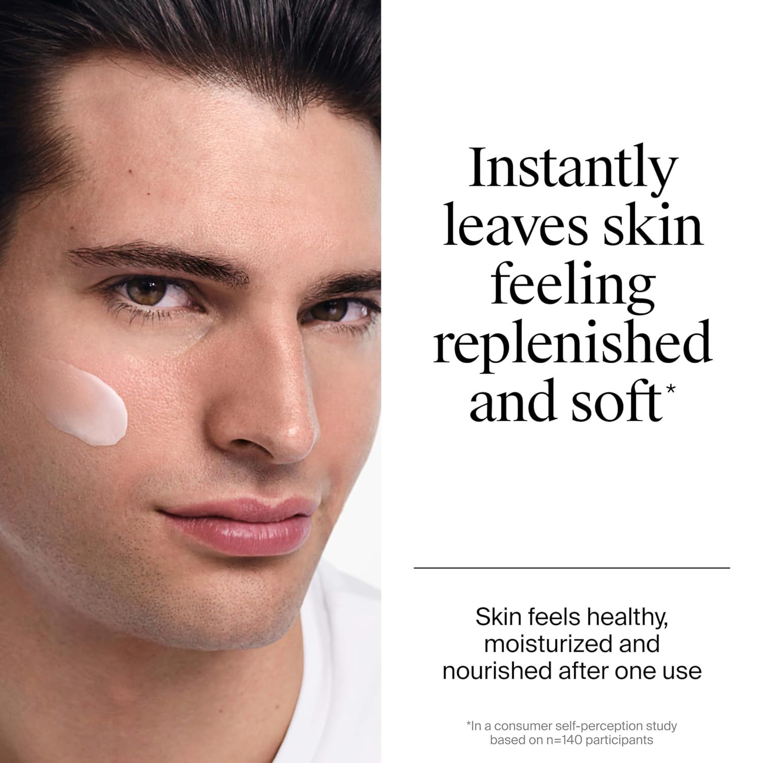 Communicates that the product delivers immediate results, leaving skin feeling replenished, soft, moisturized, and nourished after just one use.