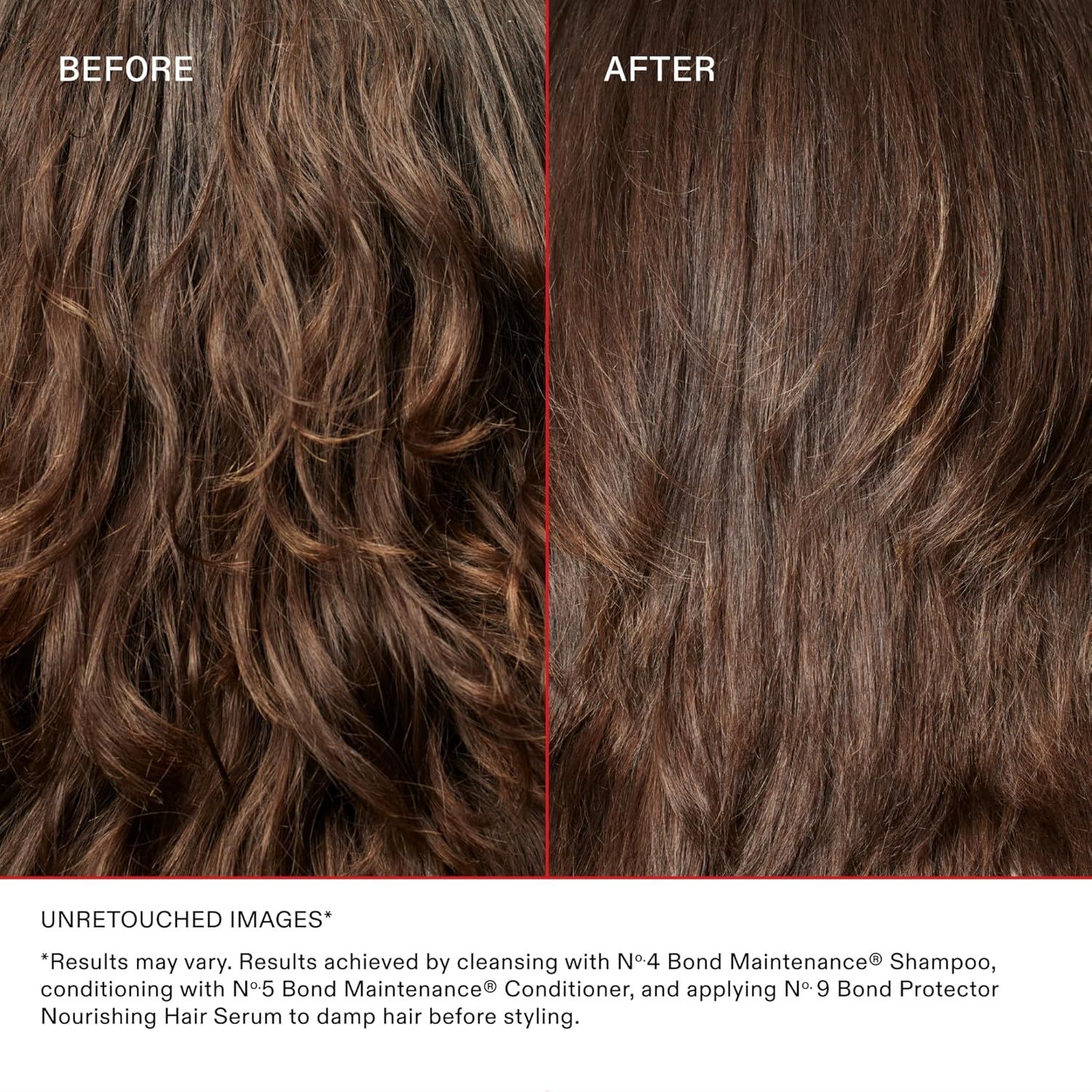 Demonstrates the transformation achieved by using the hair care product system, showing smoother, sleeker, and more manageable hair after treatment to prove product effectiveness.