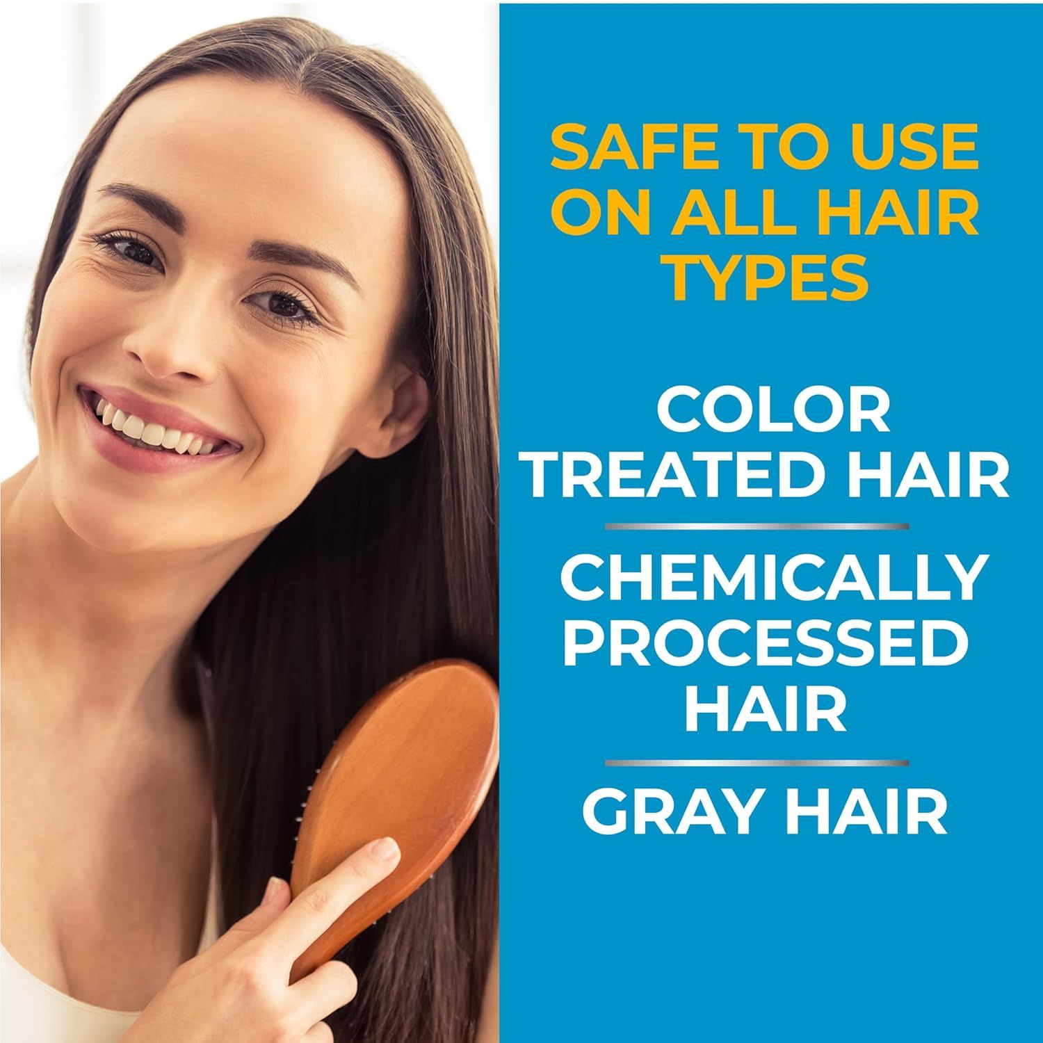 Demonstrates the product's versatility by showing it is safe and effective across multiple hair types and conditions, reassuring shoppers with diverse hair care needs.