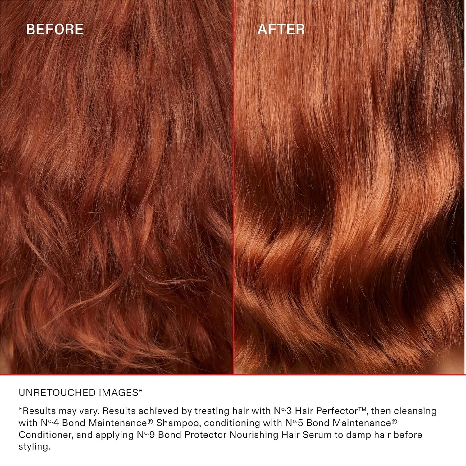 Demonstrates the transformation in hair texture and appearance after using the product system, showing smoother, shinier, and less frizzy hair to prove product effectiveness.