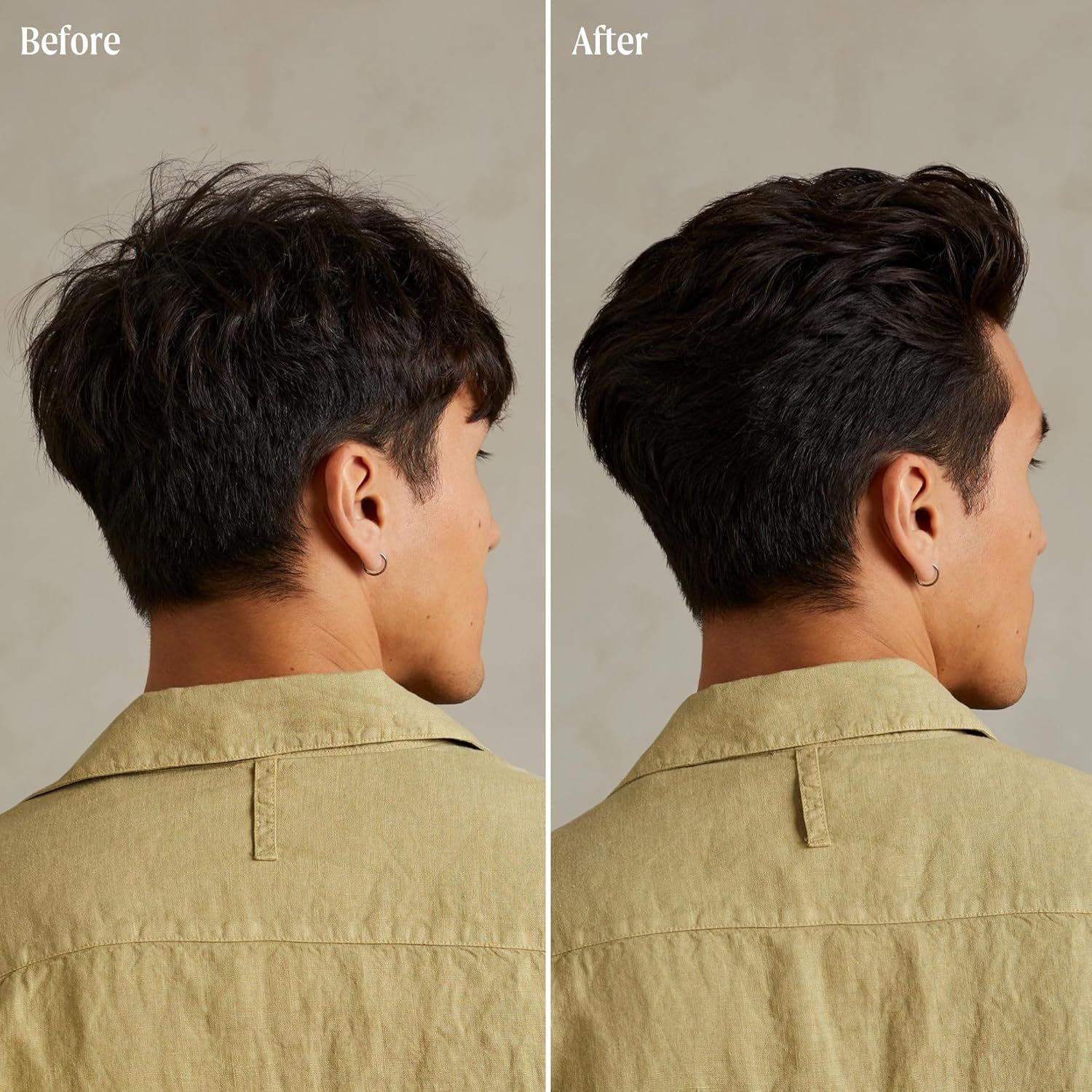 Demonstrates the transformation in hair appearance from flat and messy to voluminous and styled, proving the product's effectiveness in enhancing hair volume and texture.