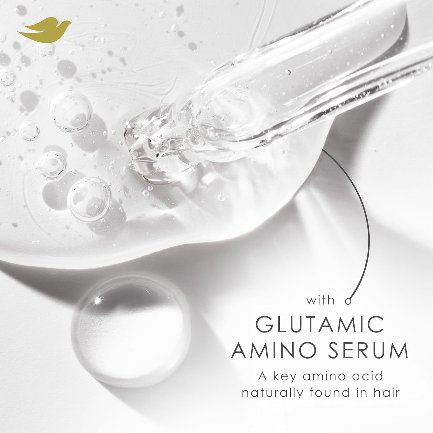 Highlights the key ingredient (glutamic amino serum) to communicate the product's premium formulation and natural hair-strengthening benefits.