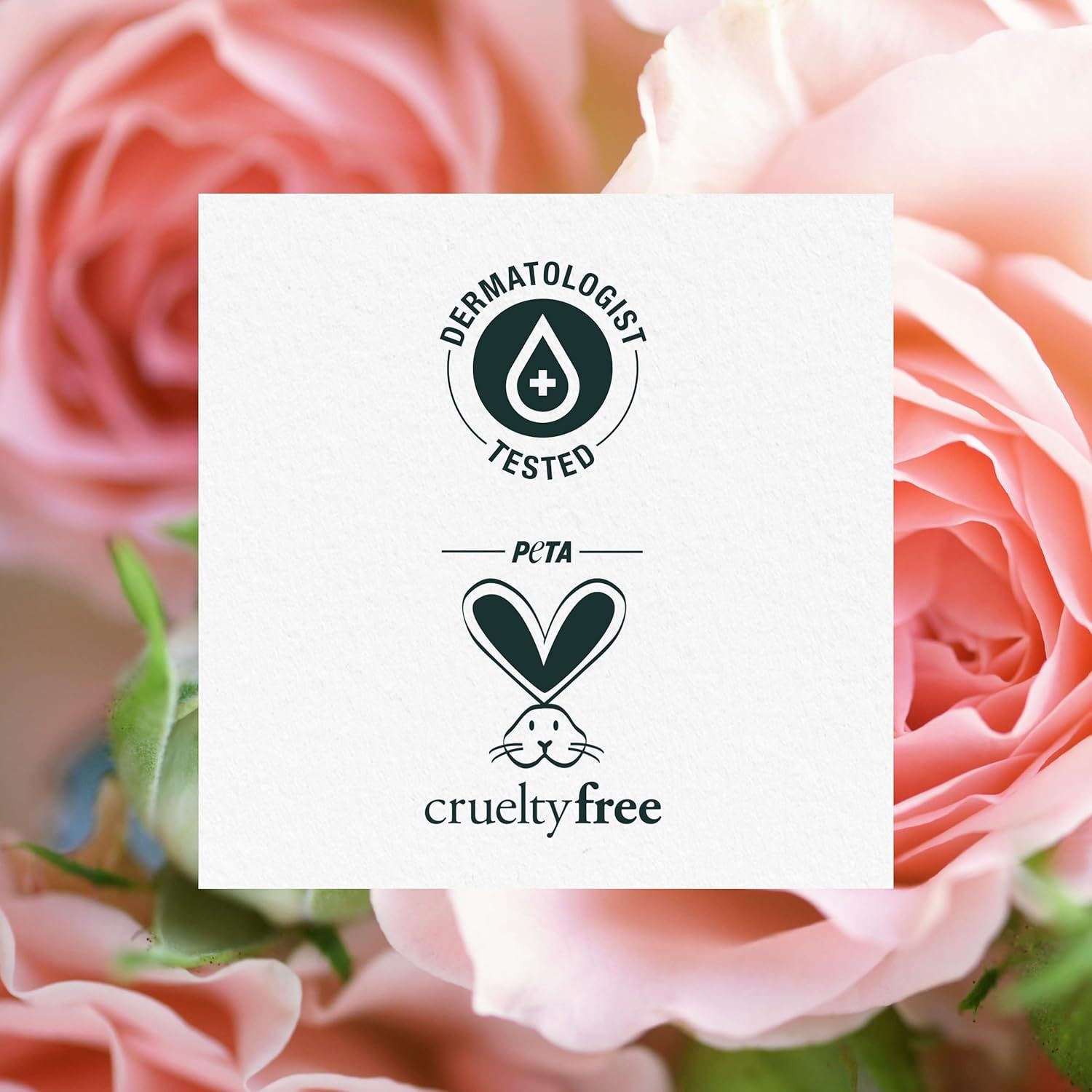 Communicates that the product is dermatologist tested and cruelty-free with PETA certification, reassuring shoppers about safety and ethical standards.