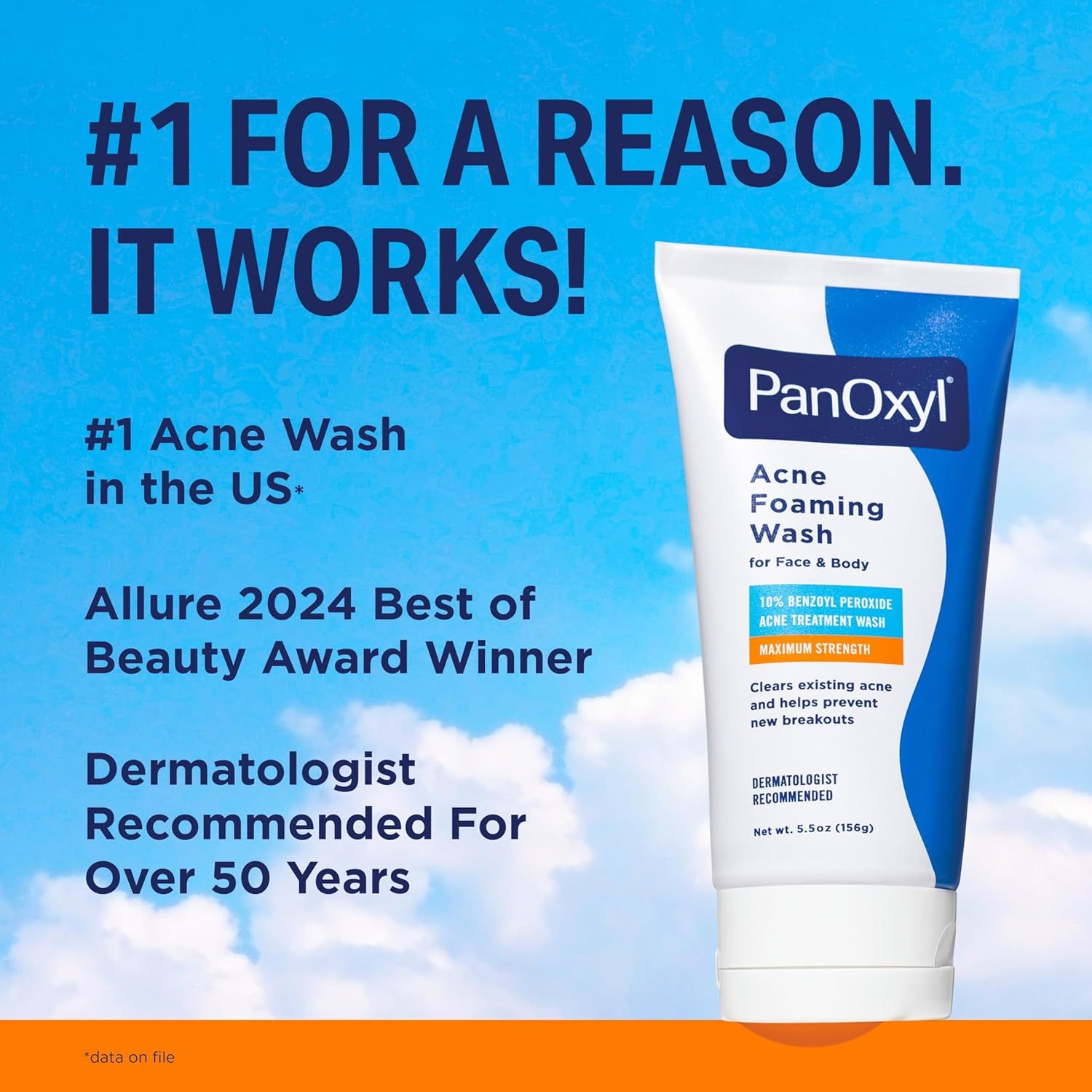 Establishes credibility and trust by highlighting that PanOxyl is the #1 acne wash in the US, won an Allure 2024 Best of Beauty Award, and has been dermatologist recommended for over 50 years.