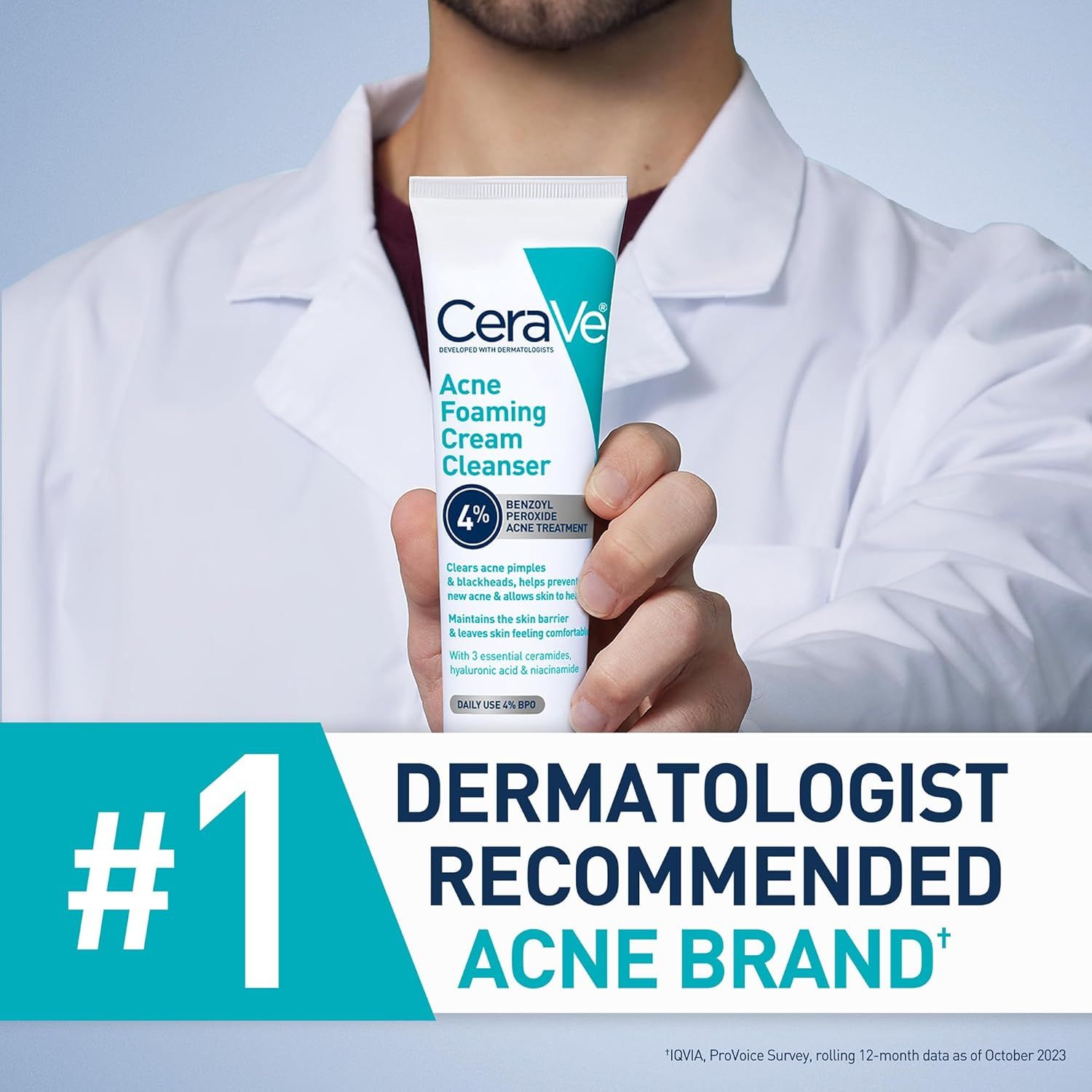 Communicates that CeraVe is the #1 dermatologist-recommended acne brand to build credibility and trust with shoppers through professional endorsement.