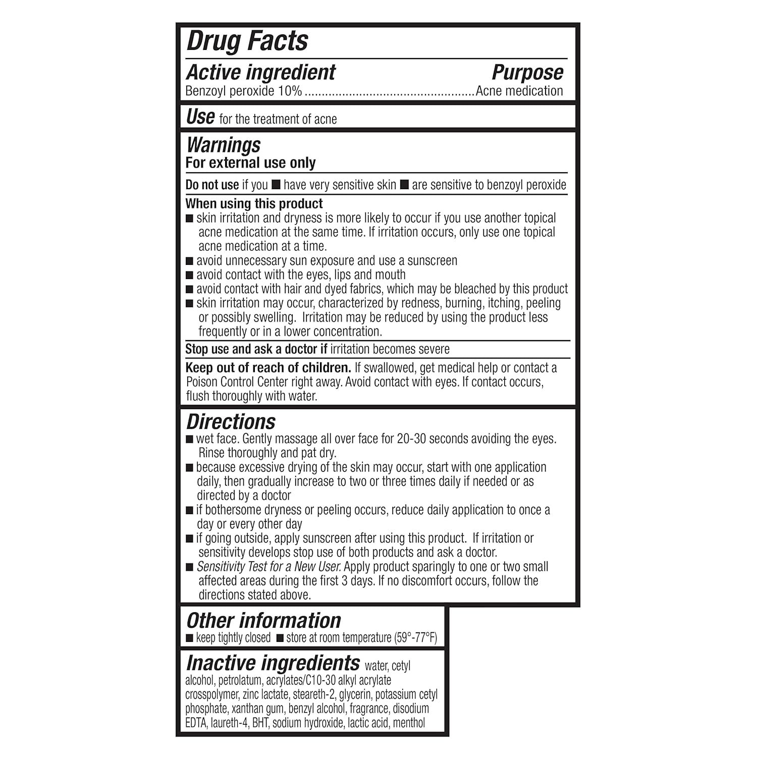 Provides detailed step-by-step directions on how to properly apply the acne medication, including frequency, precautions, and sensitivity testing to ensure safe and effective use.