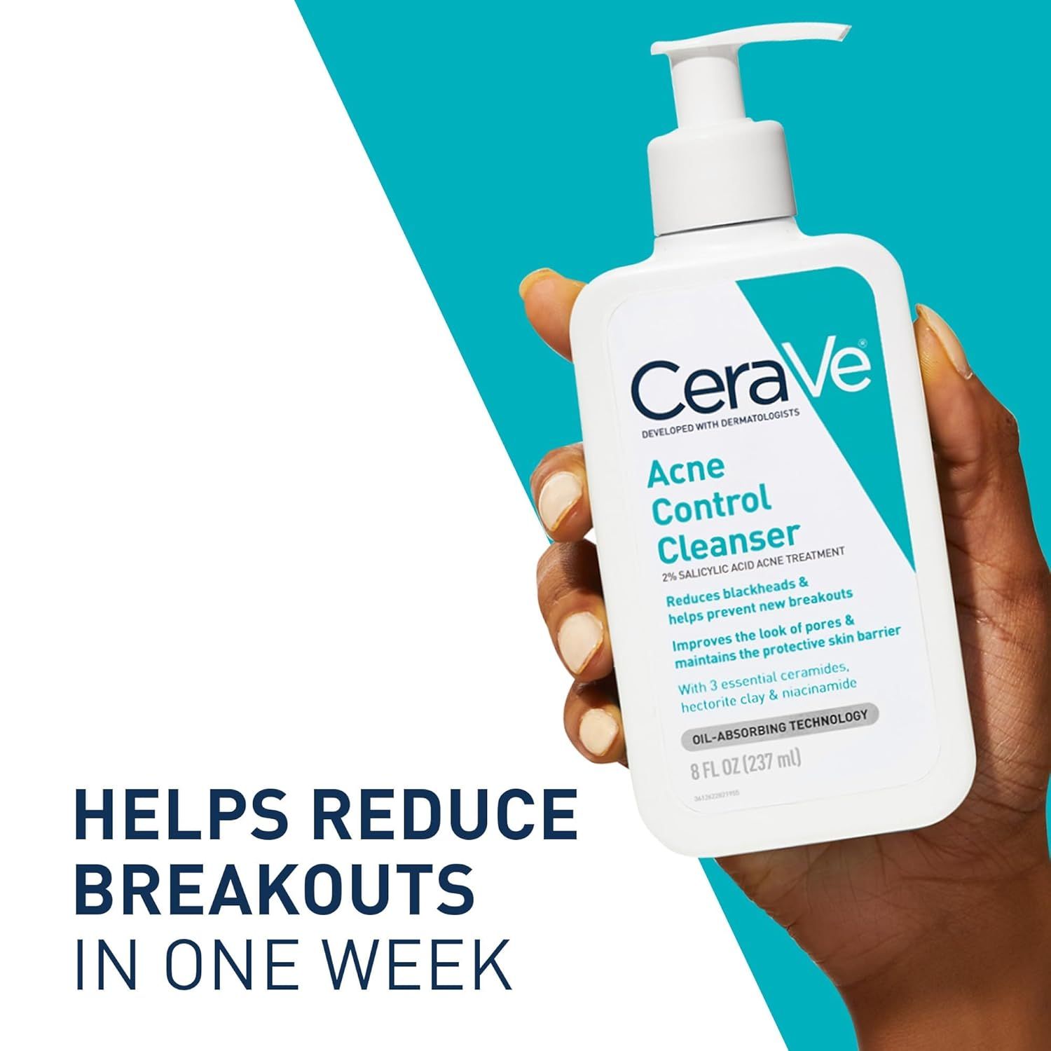 Communicates a quantifiable performance claim that the product reduces breakouts in one week, providing shoppers with a clear timeframe for expected results. Highlights the primary benefit of…