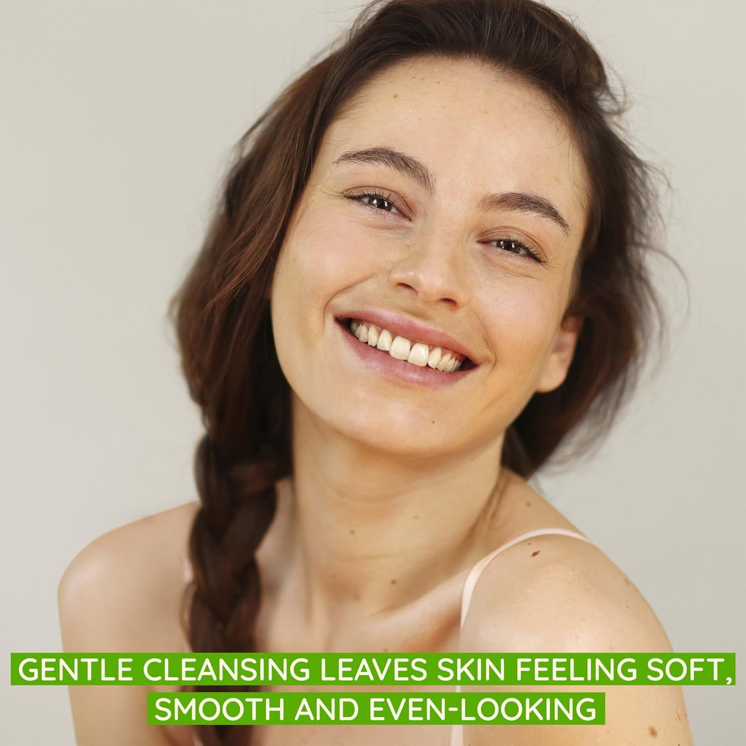 Communicates that the product provides gentle cleansing that results in soft, smooth, and even-looking skin, reassuring shoppers about the product's effectiveness and gentleness.