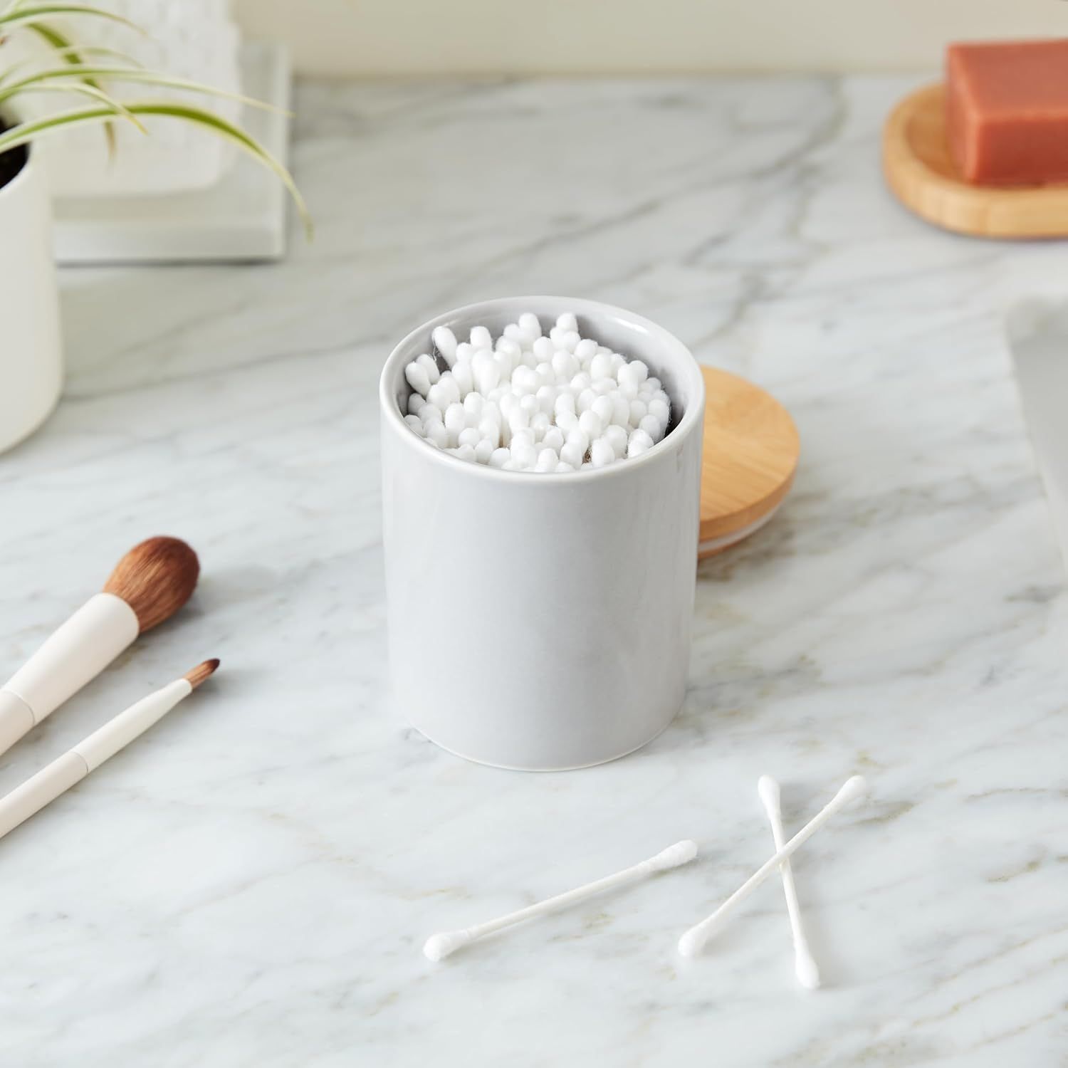 Showcases the product in a real-world bathroom or vanity setting to help shoppers visualize how it fits into their daily routine and home décor.