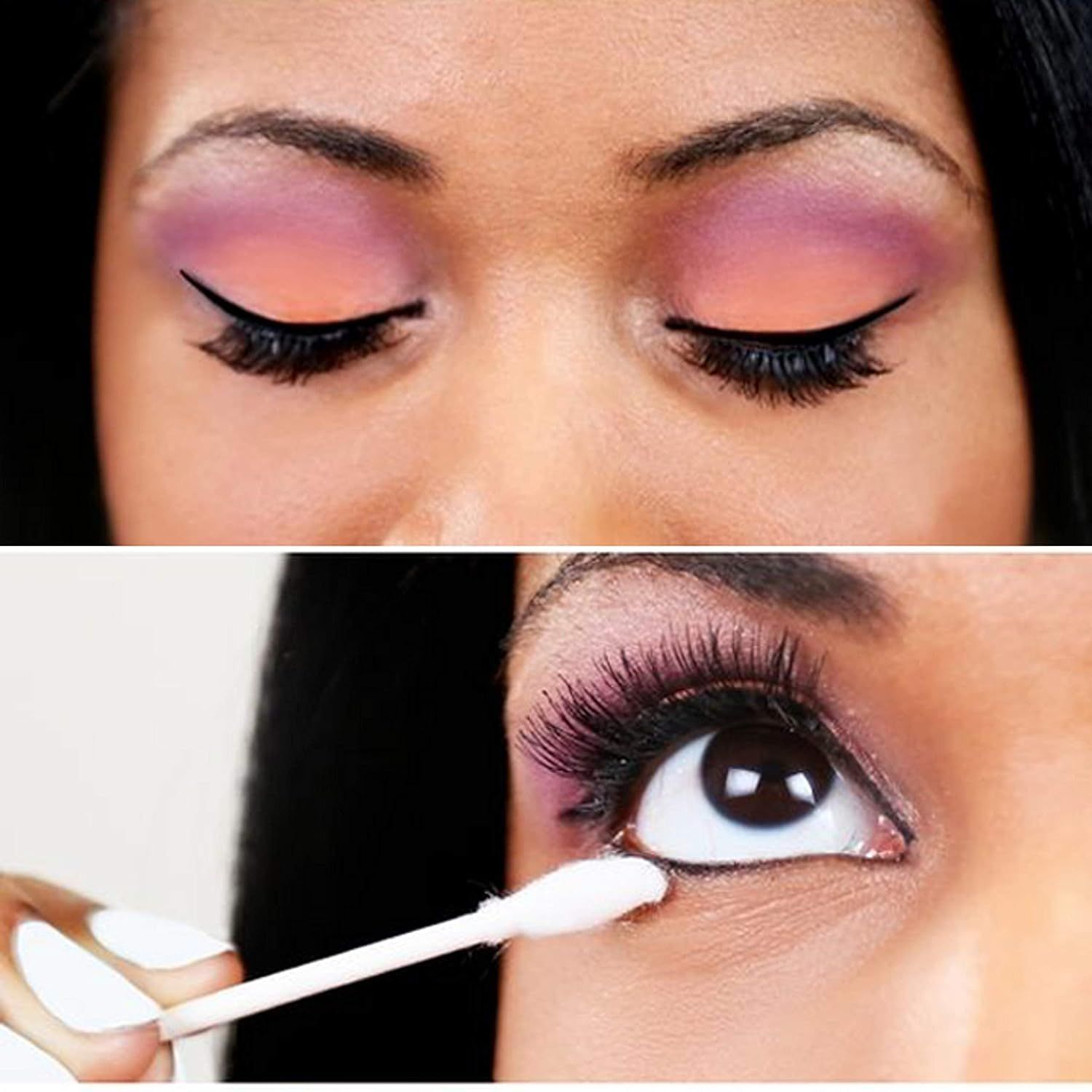 Demonstrates how to apply false eyelashes by showing the finished look and the application process, helping shoppers understand the ease of use and expected results. Shows the transformation…
