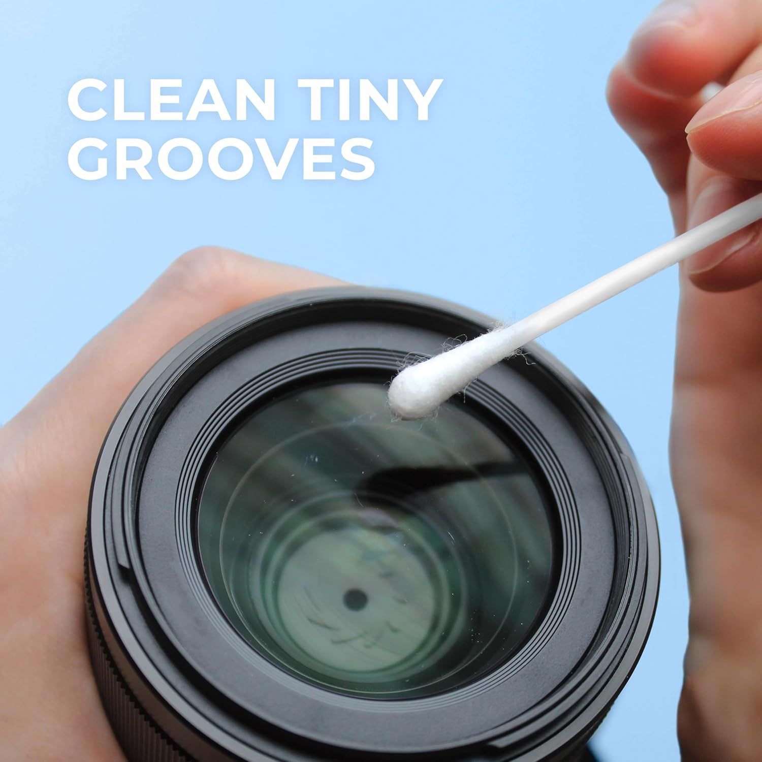 Demonstrates the product's ability to clean hard-to-reach areas like camera lens grooves, reassuring shoppers of its precision and versatility for delicate cleaning tasks. Highlights the product's…
