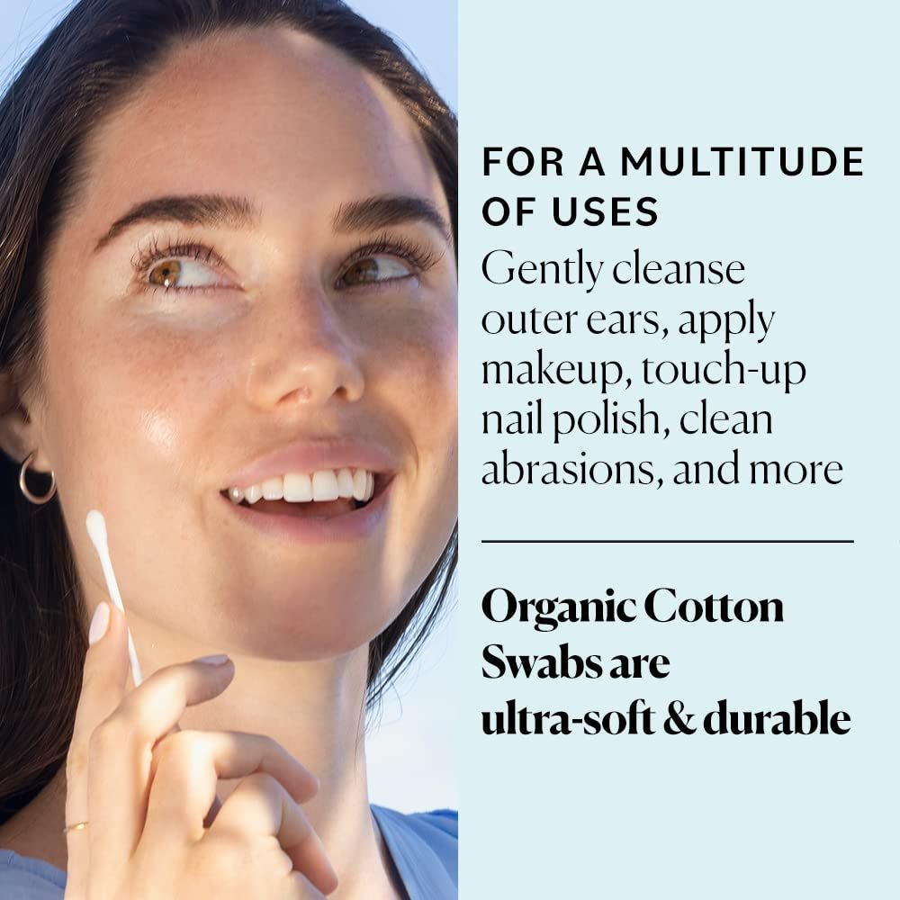Demonstrates the product's versatility by listing multiple use cases (ear cleaning, makeup application, nail polish touch-up, cleaning abrasions) to show shoppers the cotton swabs can serve many…