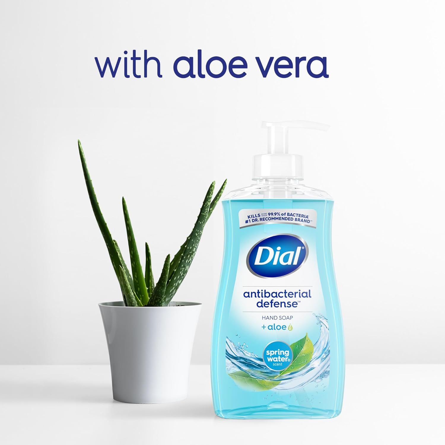 Highlights that the antibacterial hand soap contains aloe vera, communicating a gentle, skin-soothing benefit to shoppers.