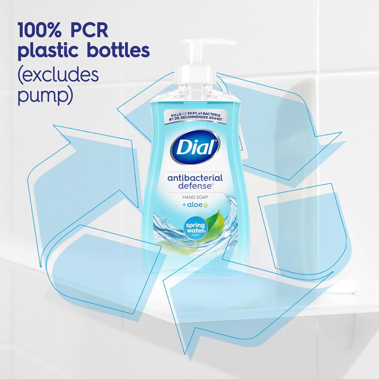 Communicates the product's environmental responsibility by highlighting that the bottle is made from 100% post-consumer recycled (PCR) plastic, reassuring eco-conscious shoppers. Reinforces the…