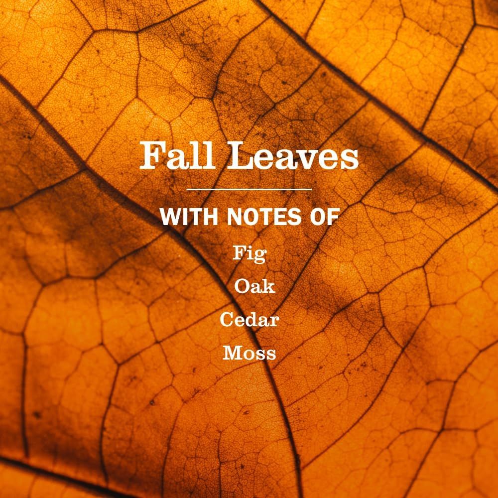 Communicates the seasonal autumn theme and scent notes of the product to appeal to shoppers looking for fall-themed fragrances. Highlights the specific fragrance notes (Fig, Oak, Cedar, Moss) to…