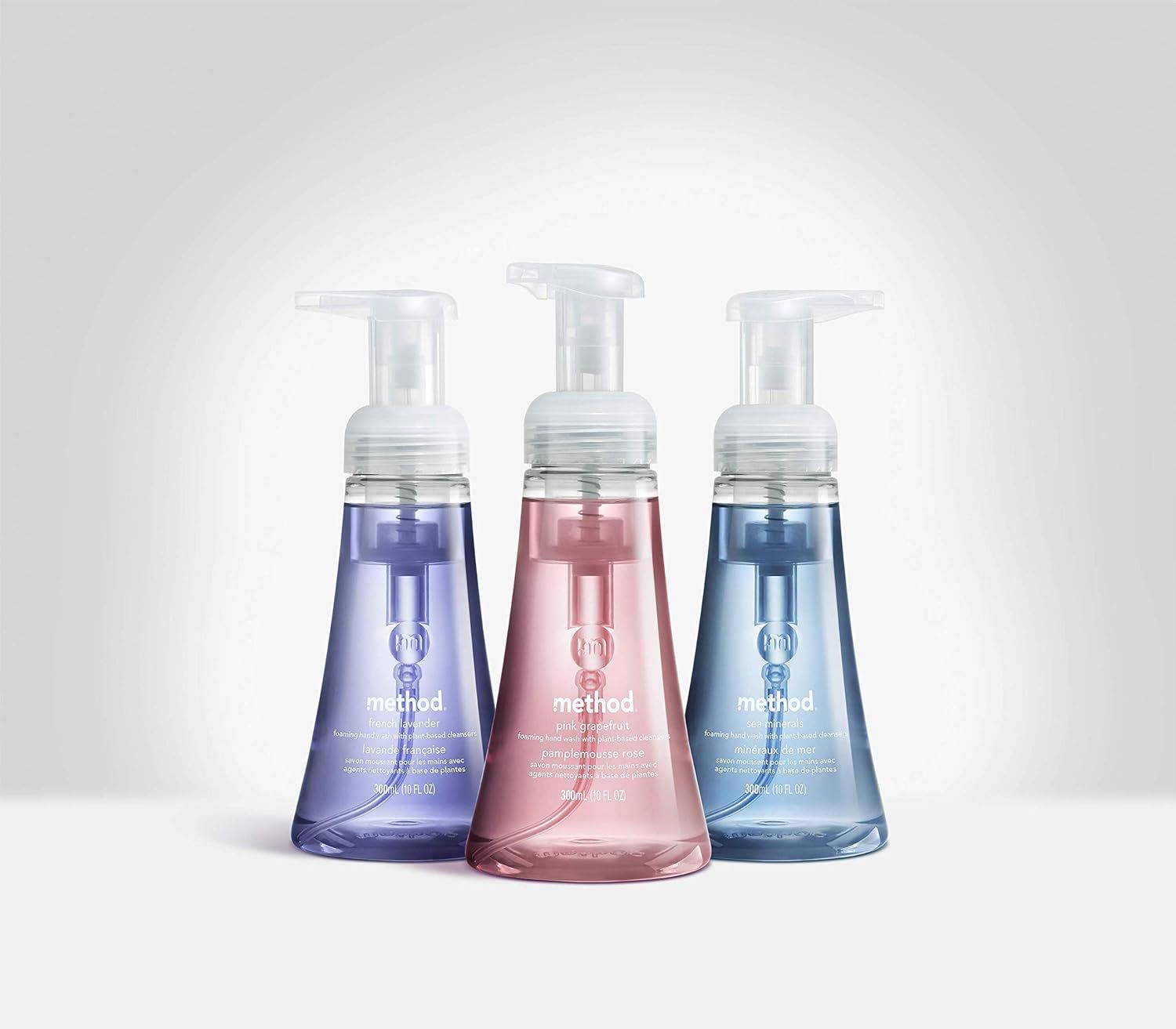 Showcases the brand's product lineup with multiple scent options (lavender, pink grapefruit, sea minerals) to help shoppers choose their preferred variant and understand the range available.