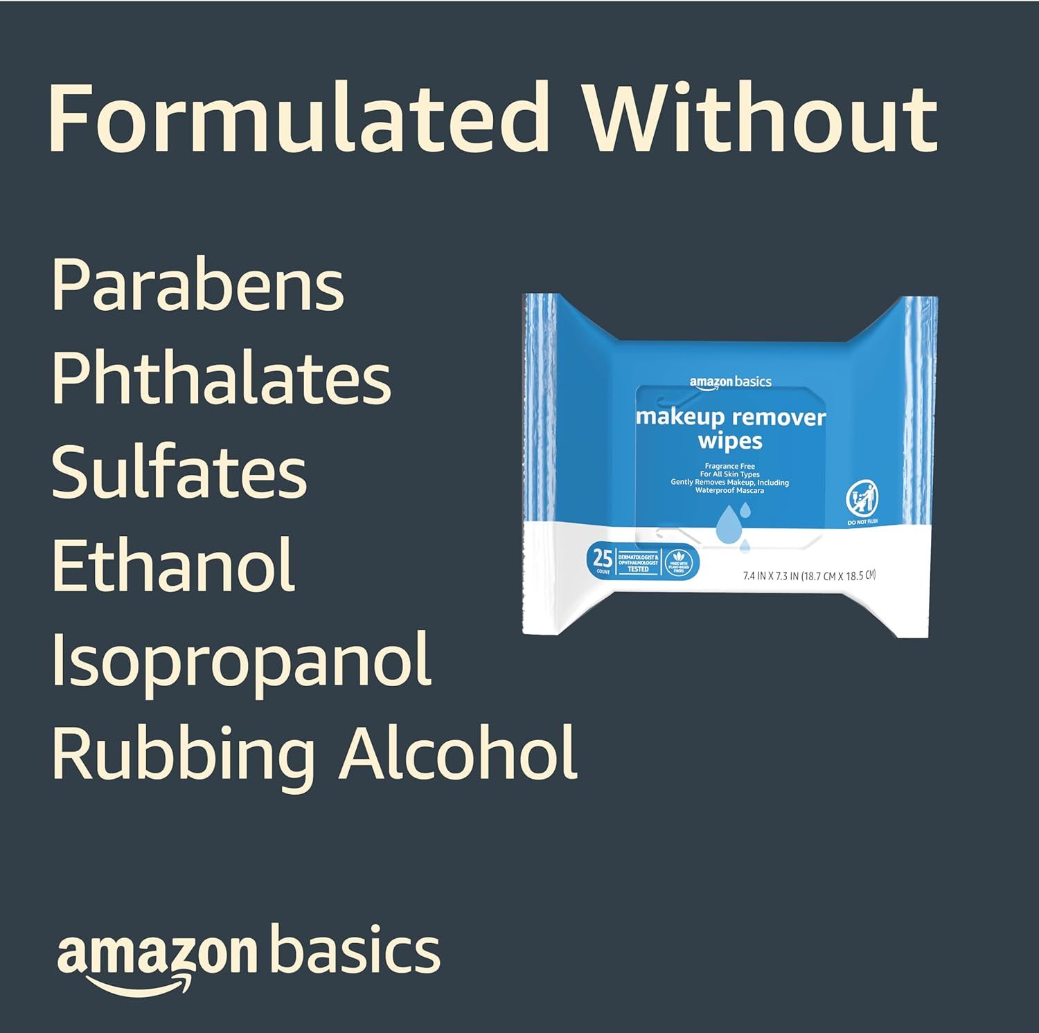Reassures shoppers that the makeup remover wipes are formulated without harsh or potentially harmful chemicals, emphasizing safety and gentleness for all skin types. Communicates the core benefit…