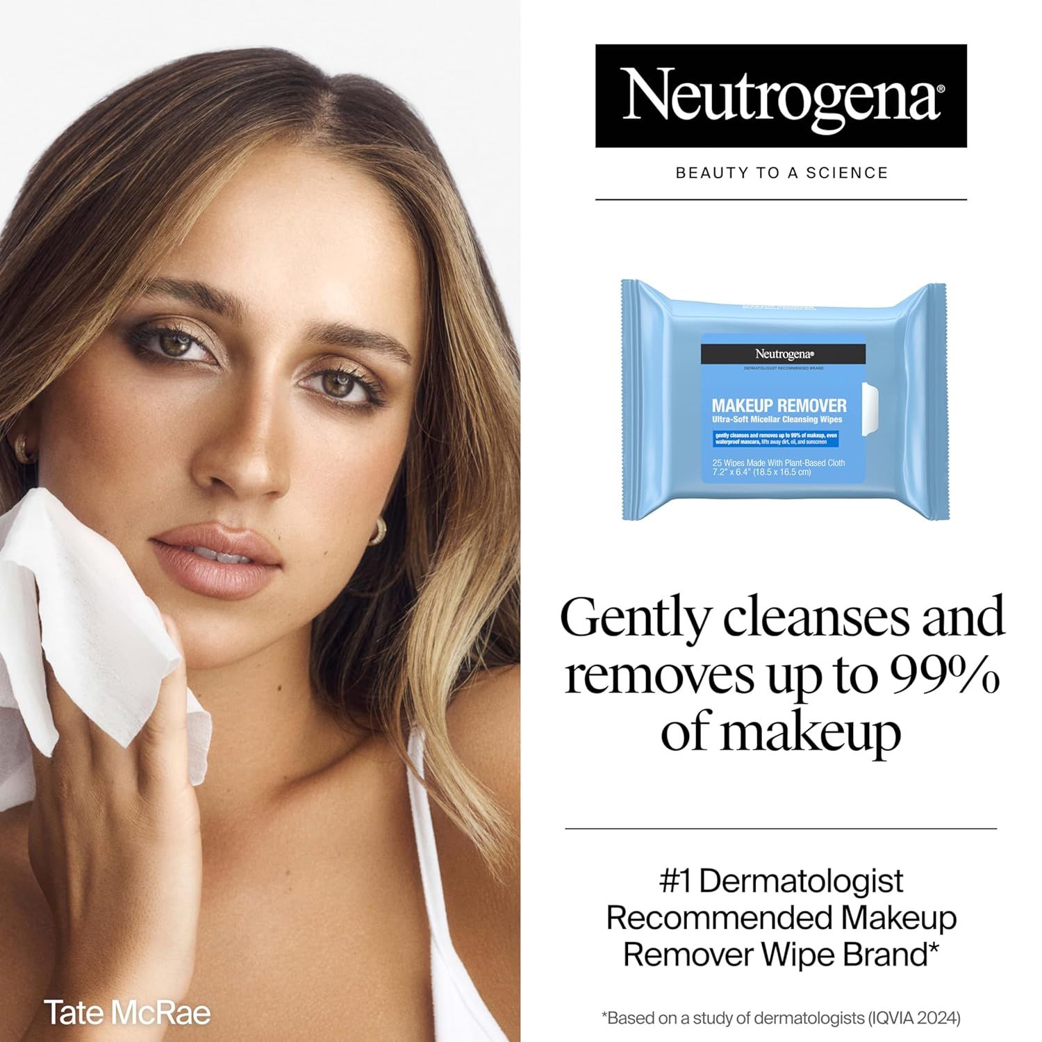 Communicates the product's high performance with a bold quantifiable claim (99% makeup removal) to reassure shoppers of its effectiveness. Builds trust and credibility by highlighting that the…