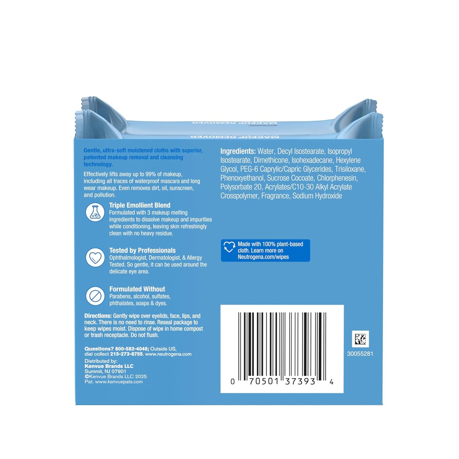 Communicates multiple distinct product benefits including the proprietary triple emollient formula, professional testing credentials, clean formulation, and high makeup removal efficacy to build…