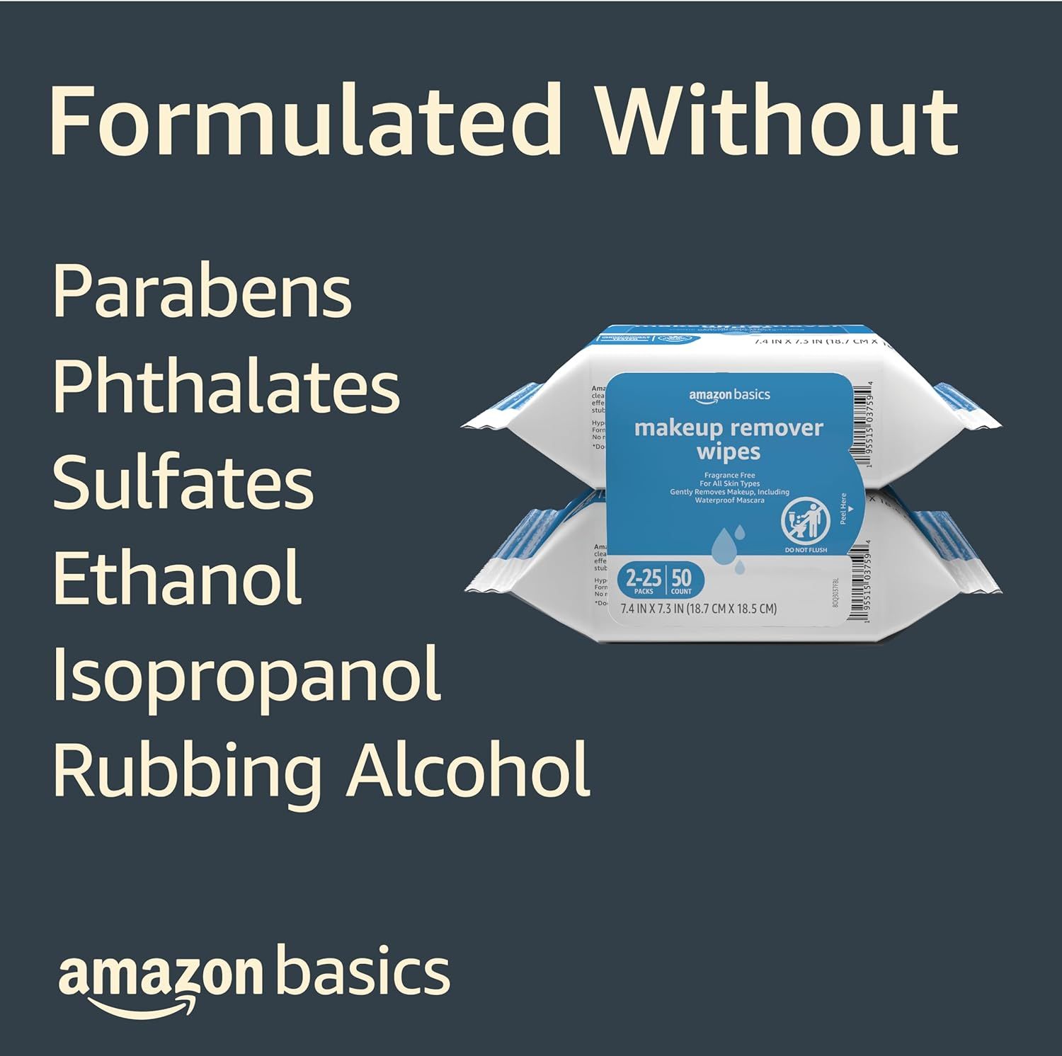 Communicates that the makeup remover wipes are formulated without multiple harsh chemicals, reassuring shoppers seeking gentle, skin-safe products.