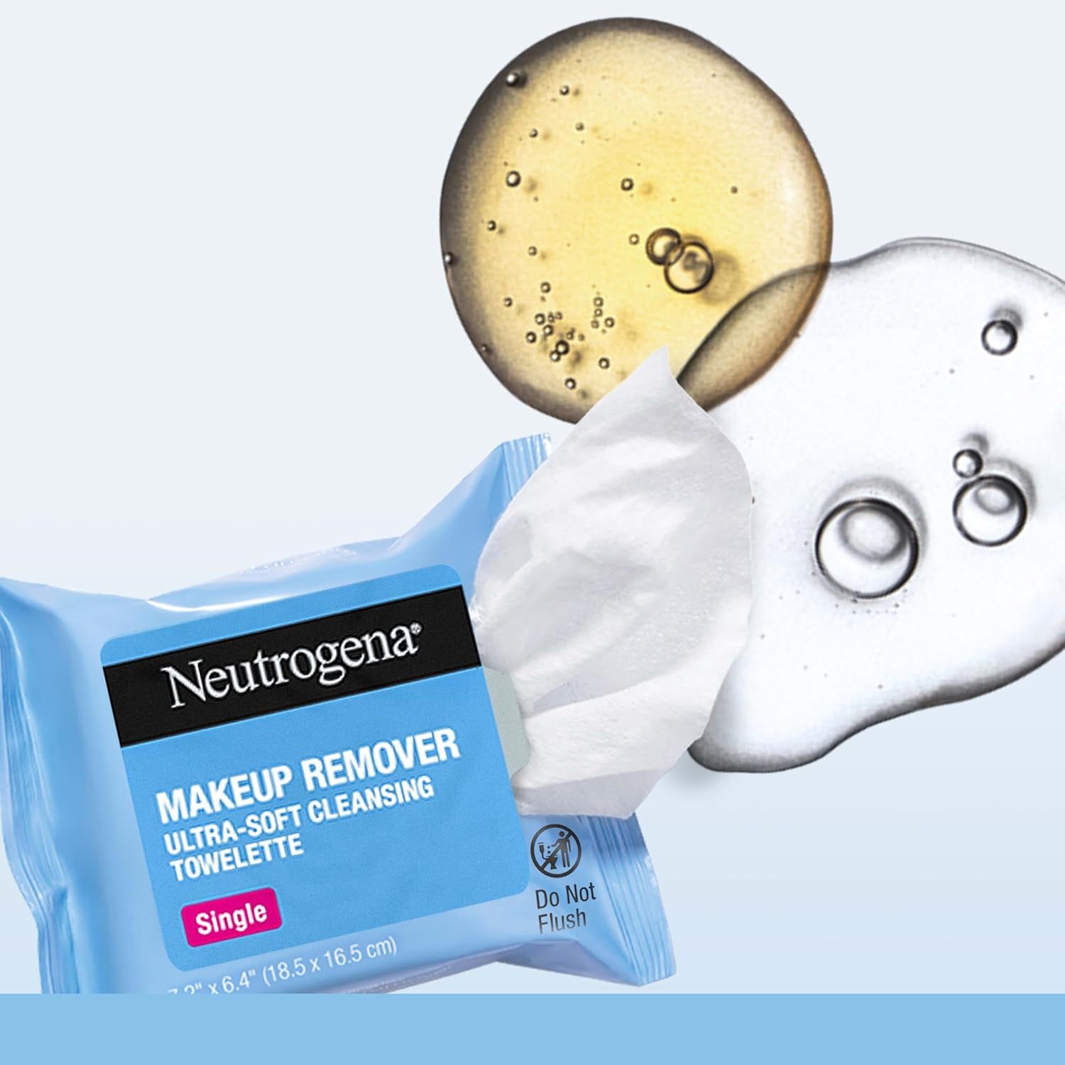Demonstrates the product's ability to effectively remove makeup while being gentle on skin, using a visual metaphor of oil droplets dissolving to communicate cleansing power.